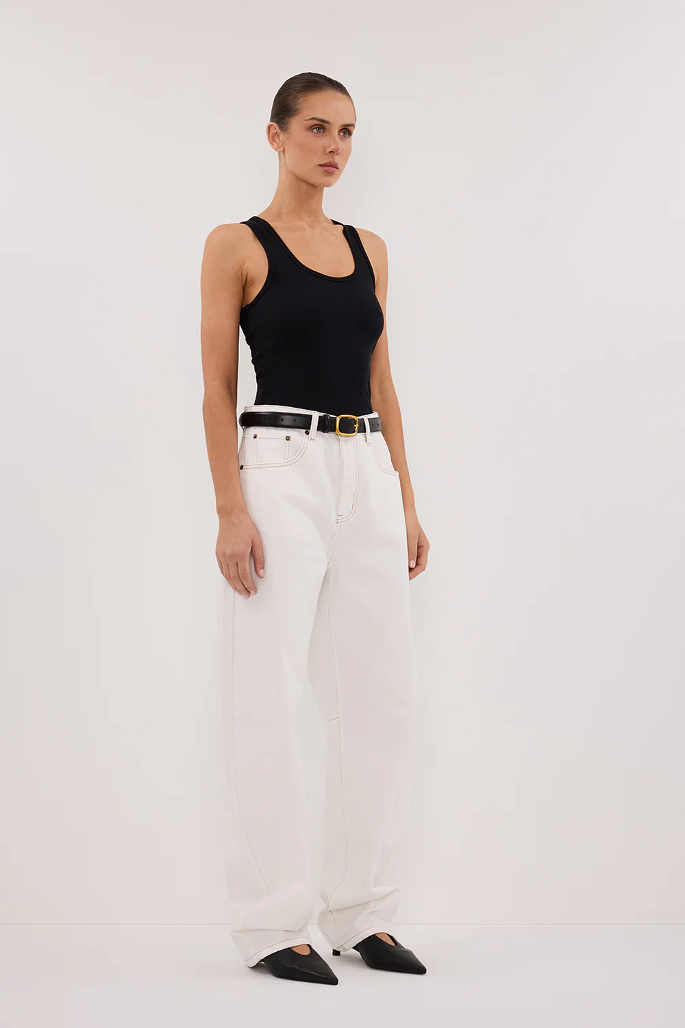 LIV WHITE DENIM BARREL LEG JEAN - Gamepaces