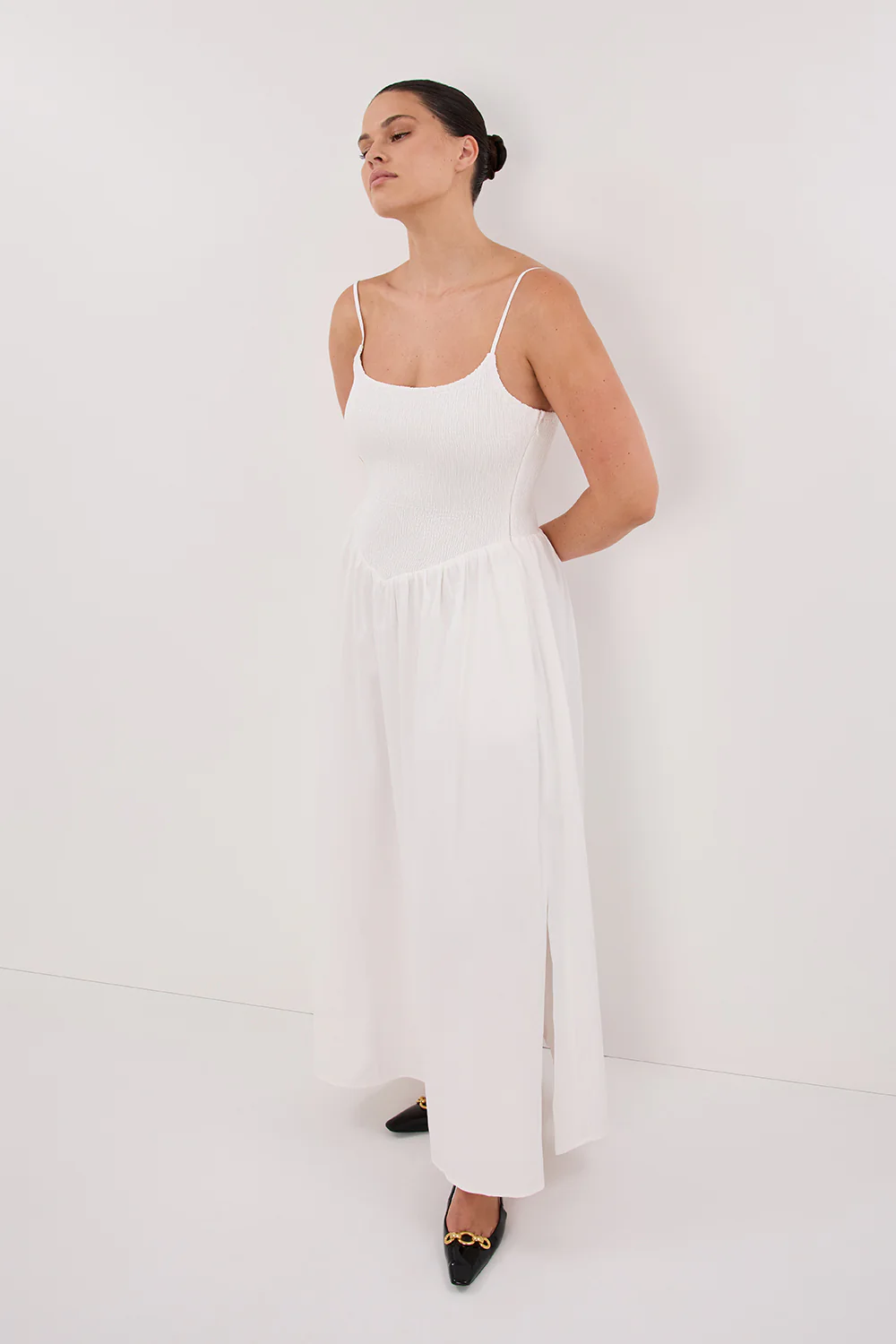 MILANO WHITE COTTON MIDI DRESS - Gamepaces