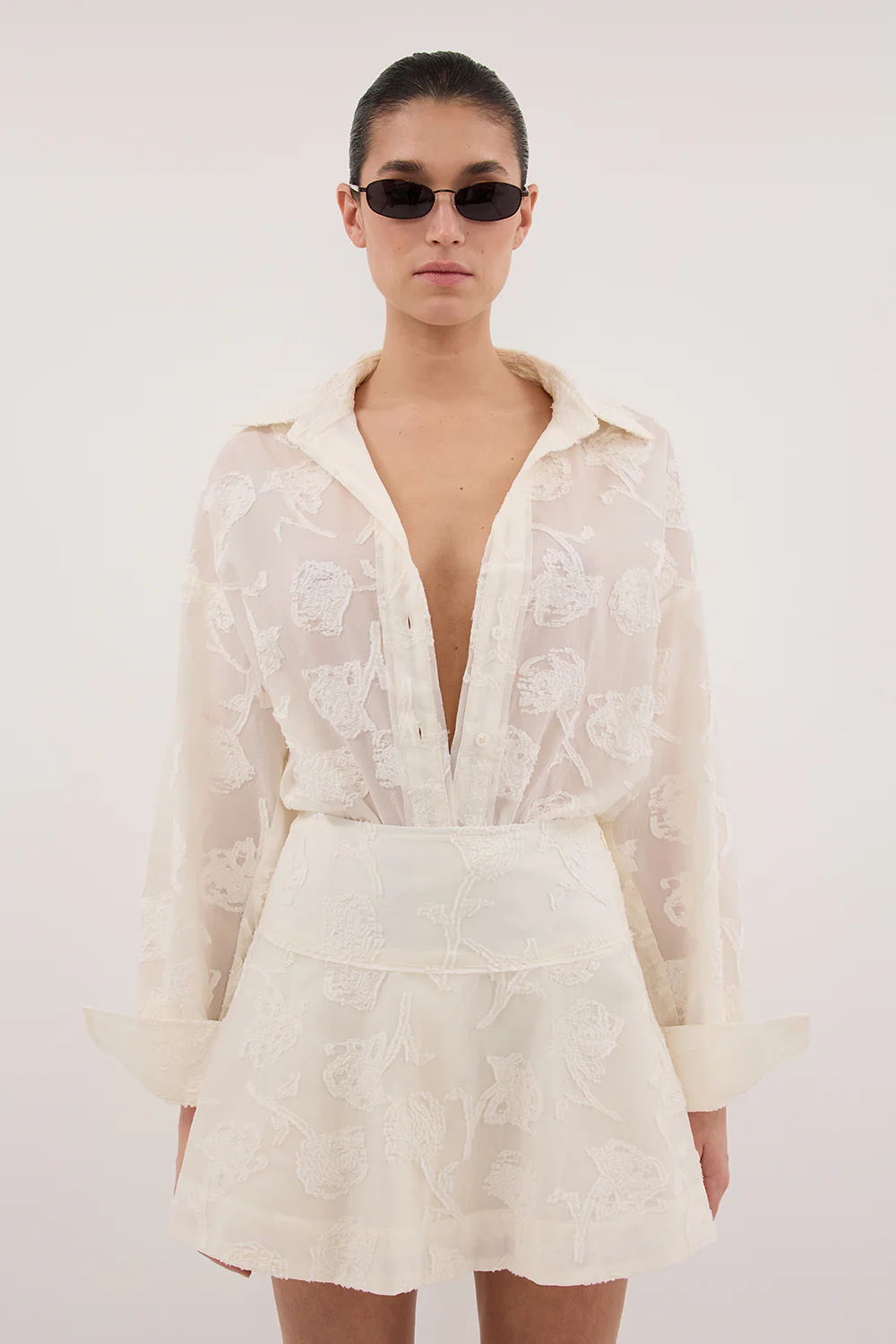 AZALEA OFF WHITE JACQUARD LONG SLEEVE SHIRT - Gamepaces