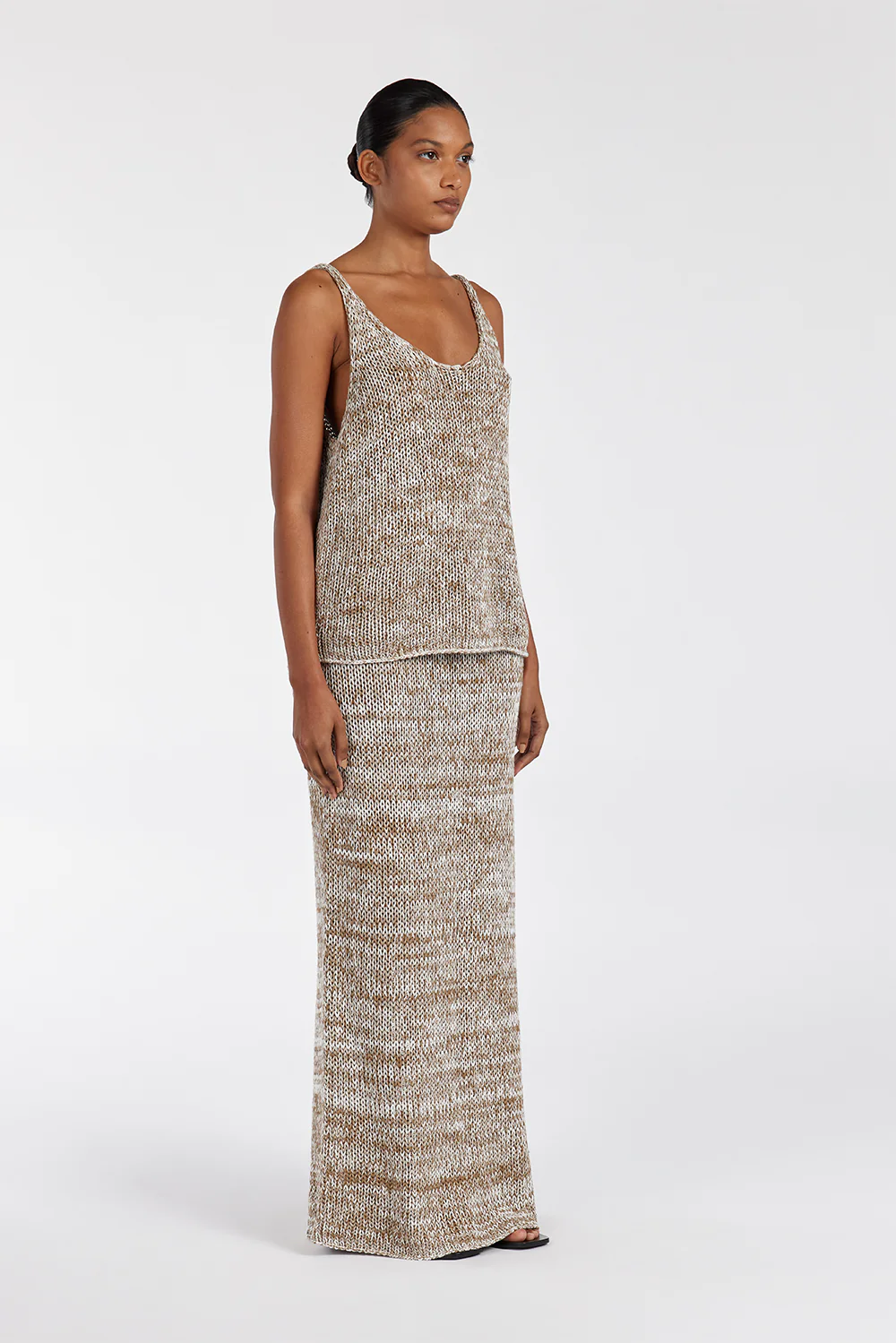 HEIDI TAN MARLE KNIT MIDI SKIRT - Gamepaces