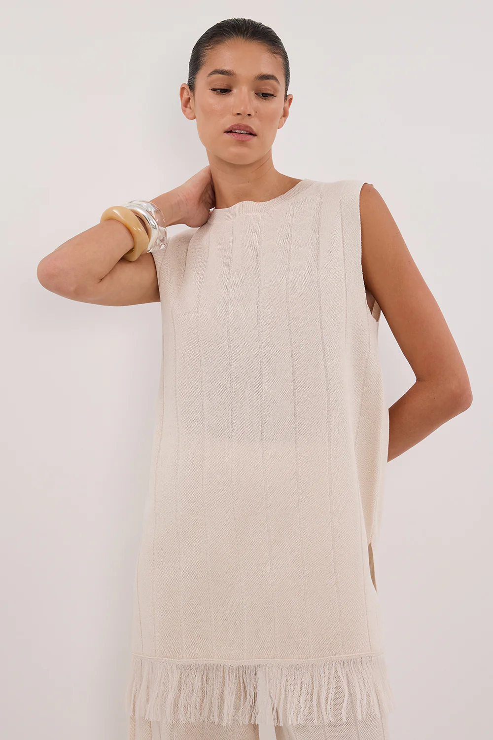 ARIA CREAM FRINGED TUNIC TOP - Gamepaces