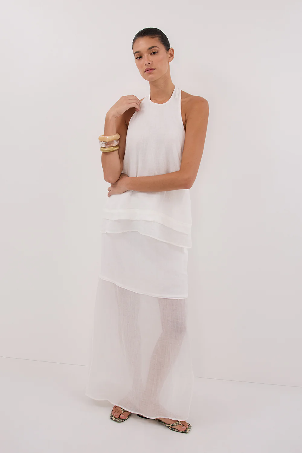 CARMEL WHITE RAMIE HALTER TOP - Gamepaces