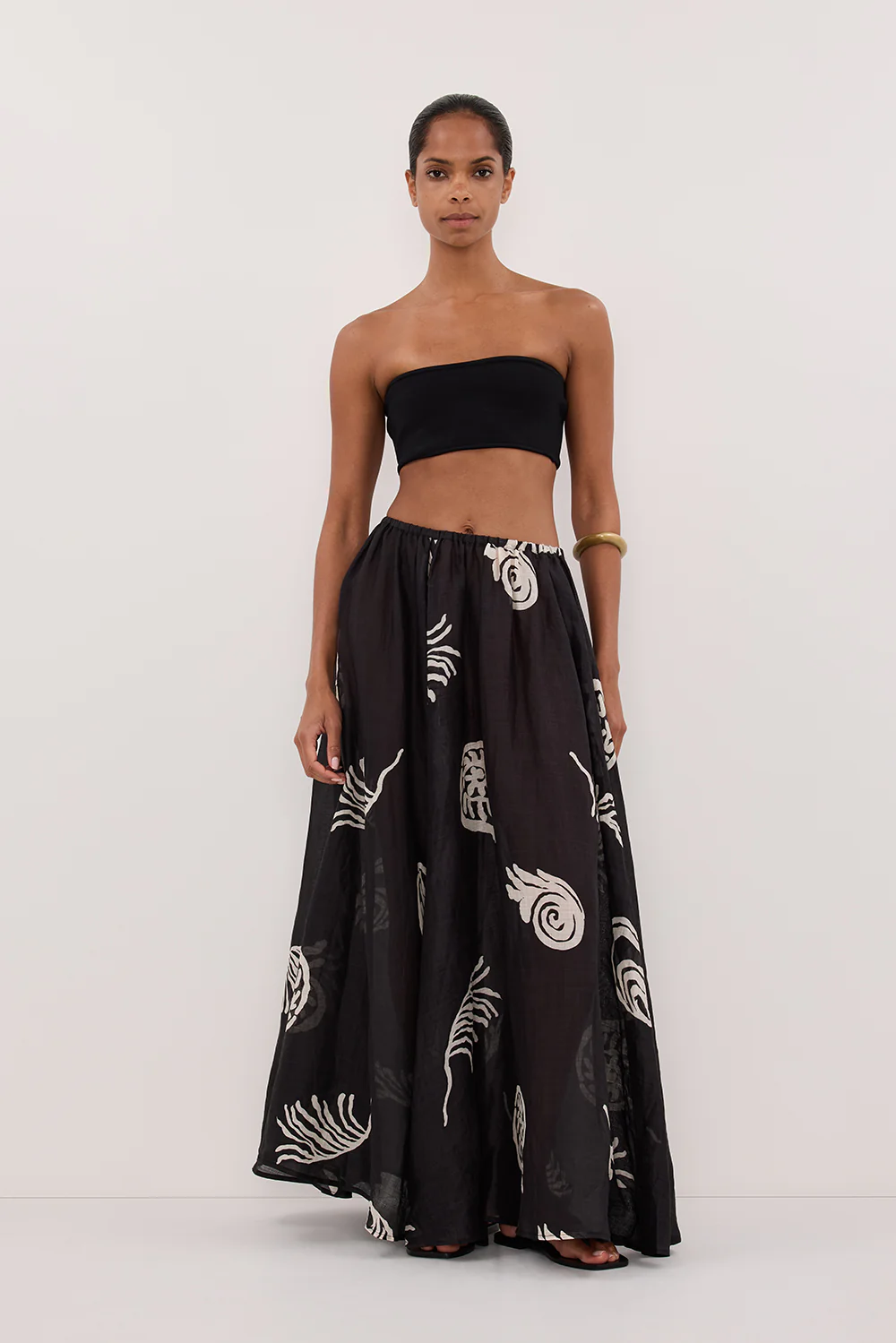 POSITANO BLACK RAMIE MIDI SKIRT - Gamepaces