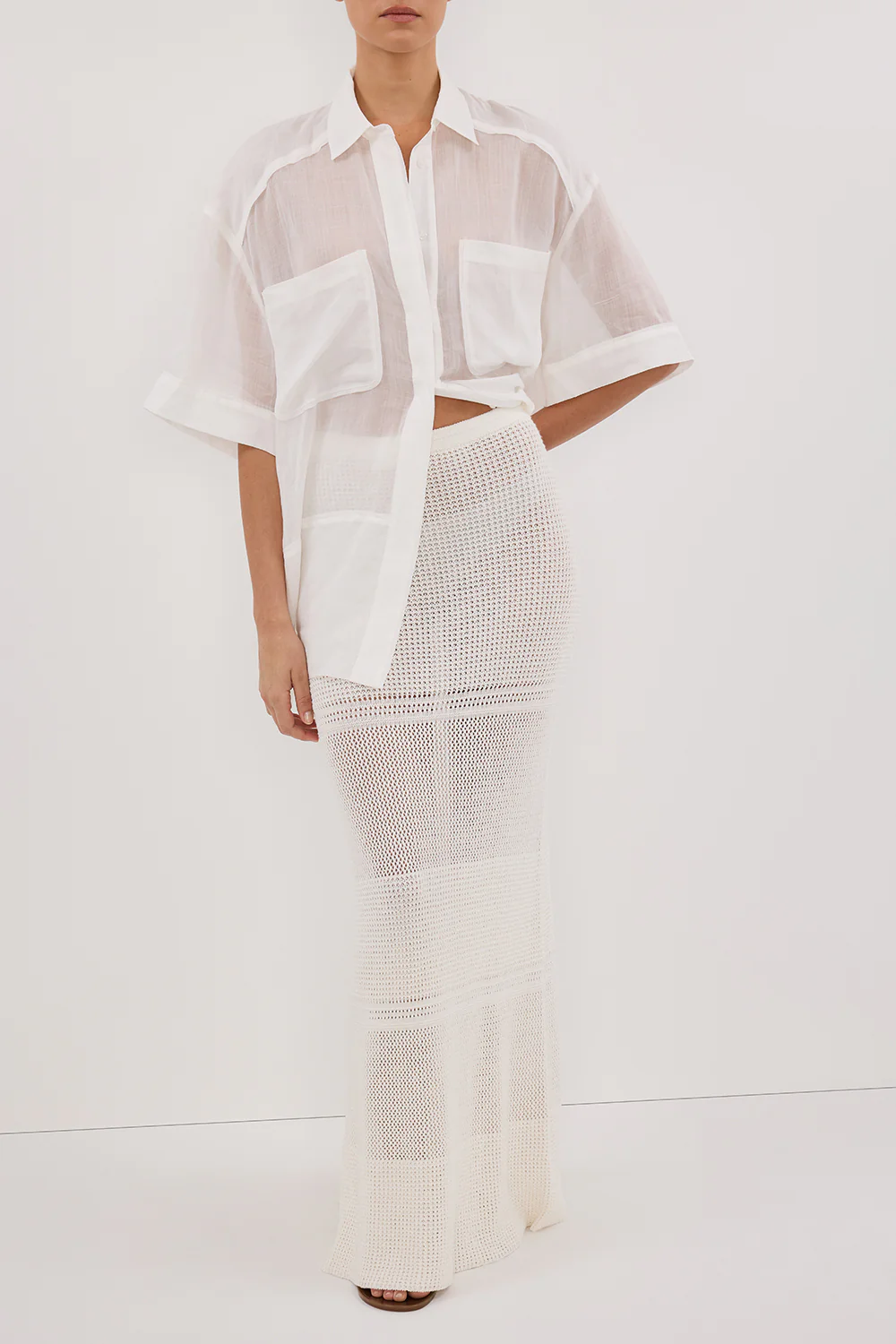 HALLIE OFF WHITE CROCHET MAXI SKIRT - Gamepaces