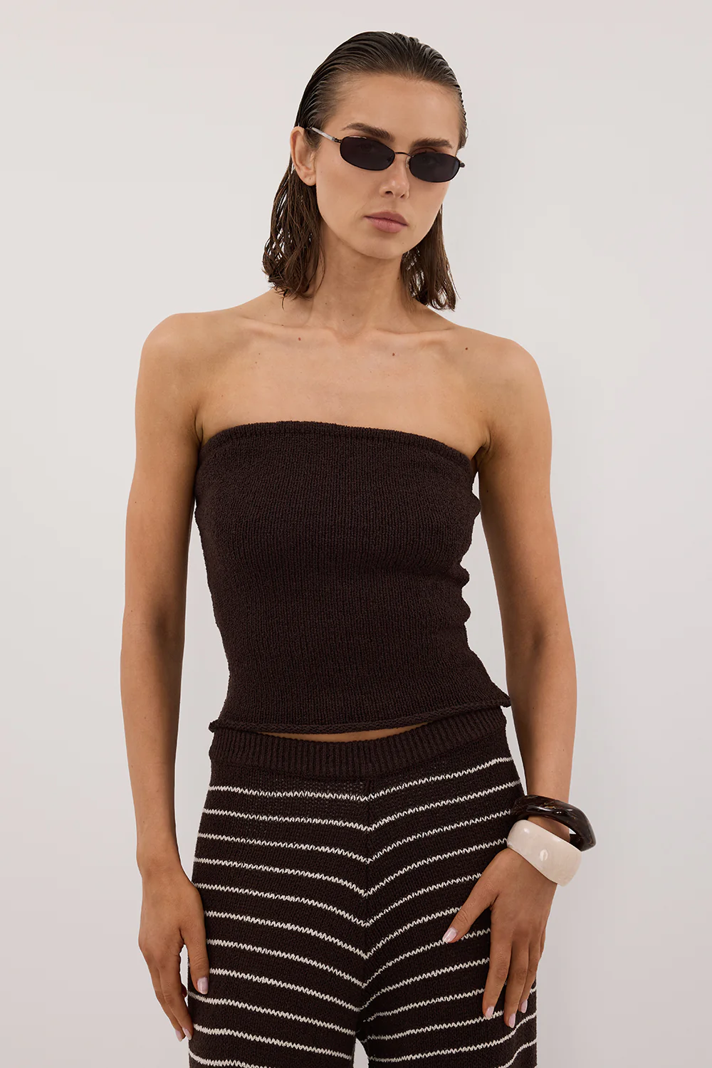 KARA CHOC STRAPLESS BANDEAU KNIT TOP - Gamepaces