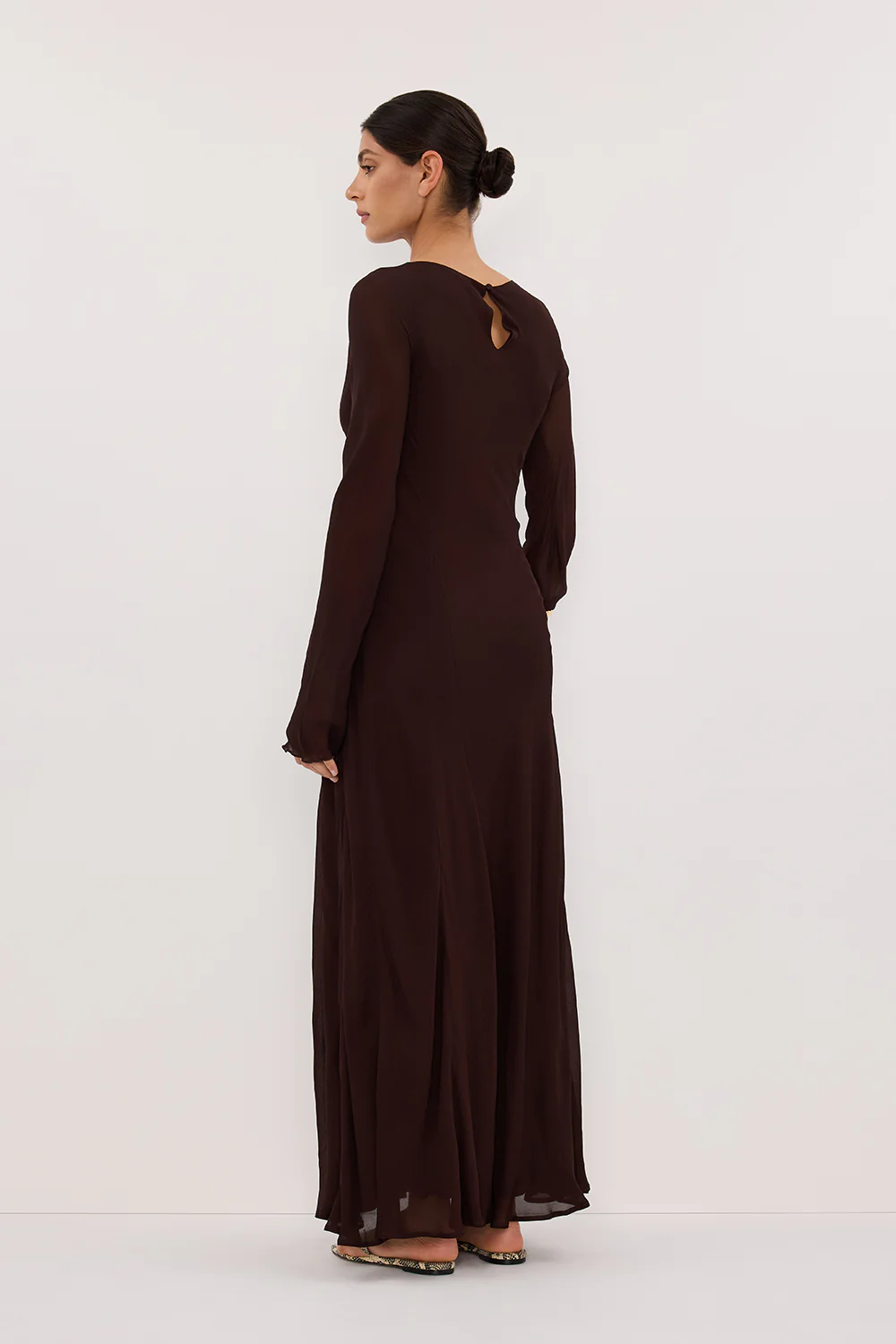 ELODIE DARK CHOC LONG SLEEVE MAXI DRESS - Gamepaces
