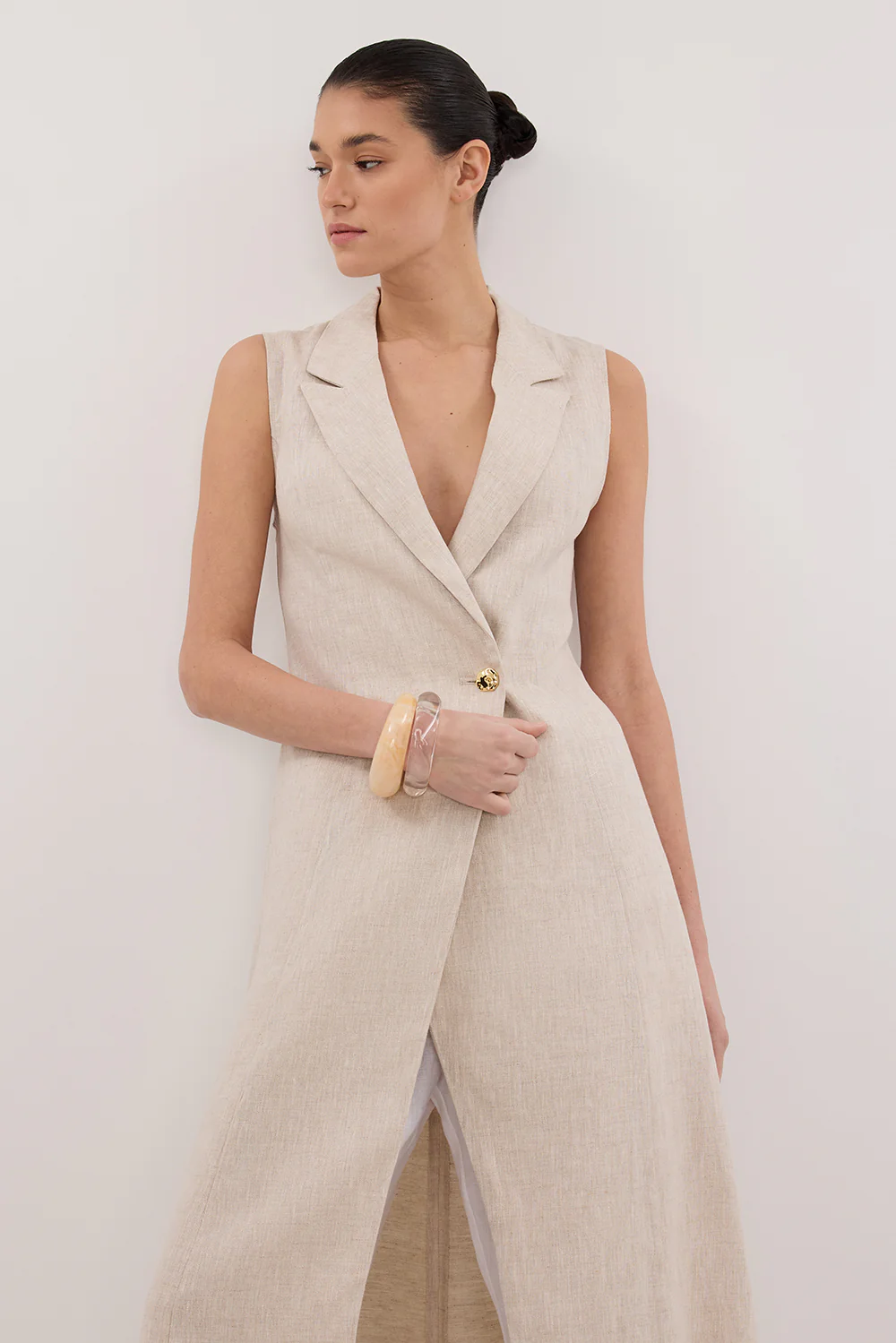 CORA NATURAL MIDI LINEN DRESS - Gamepaces