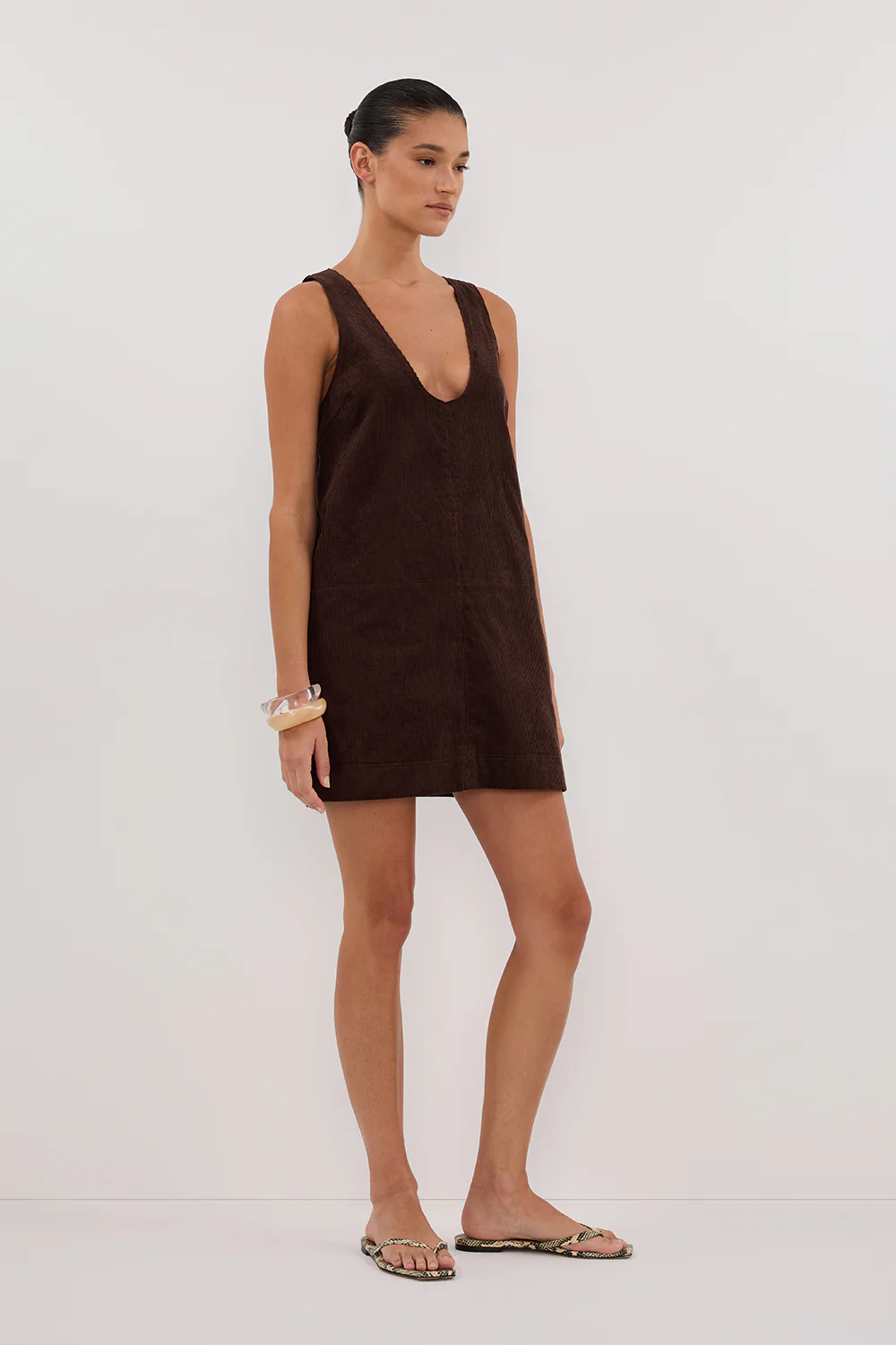MILA CHOC COTTON CORDUROY MINI DRESS - Gamepaces