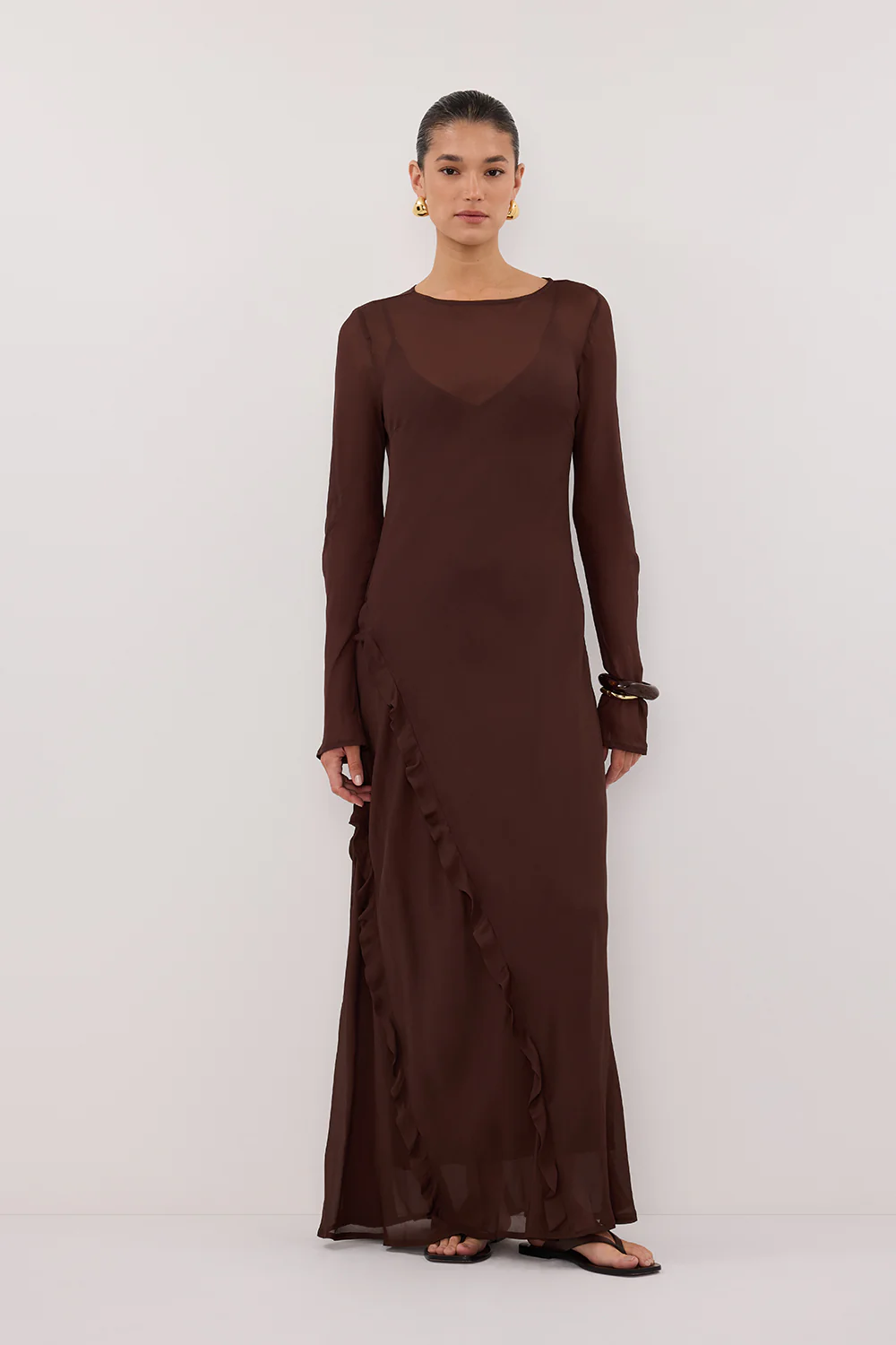 MARISSA CHOC LONG SLEEVE MAXI DRESS - Gamepaces
