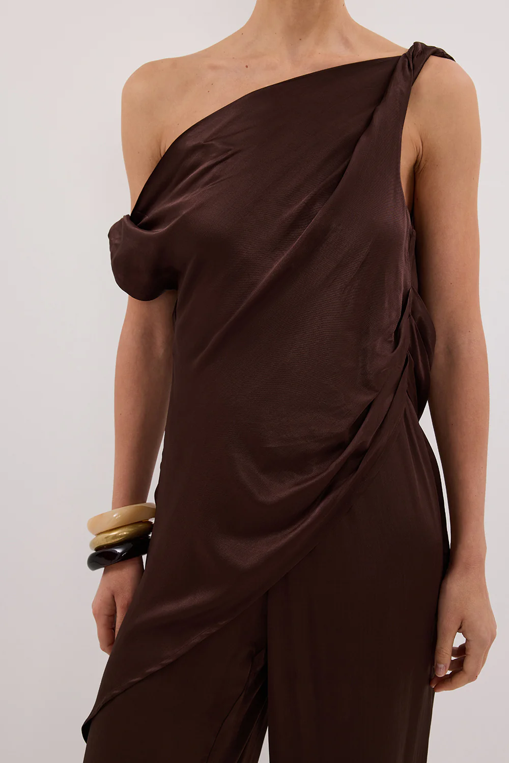 EVE BITTER CHOC ASYM SATIN TOP - Gamepaces