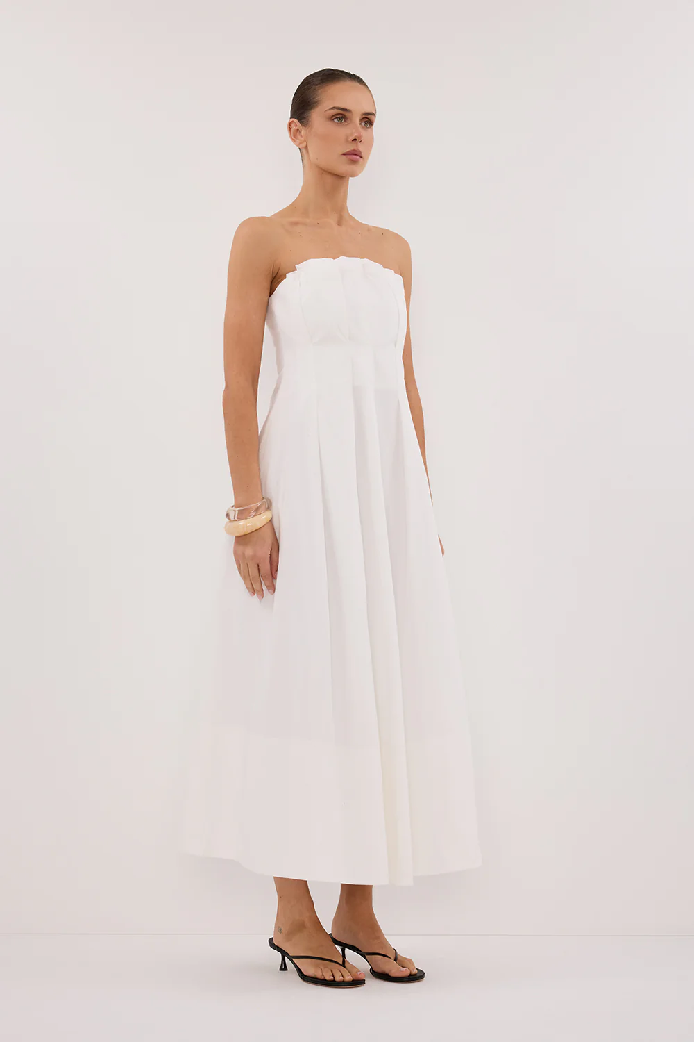 LILLY WHITE COTTON STRAPLESS MIDI DRESS - Gamepaces