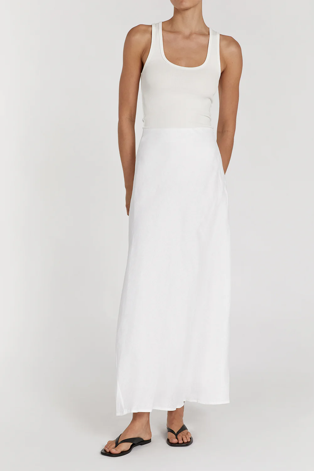 SYRAH WHITE LINEN MIDI SKIRT - Gamepaces