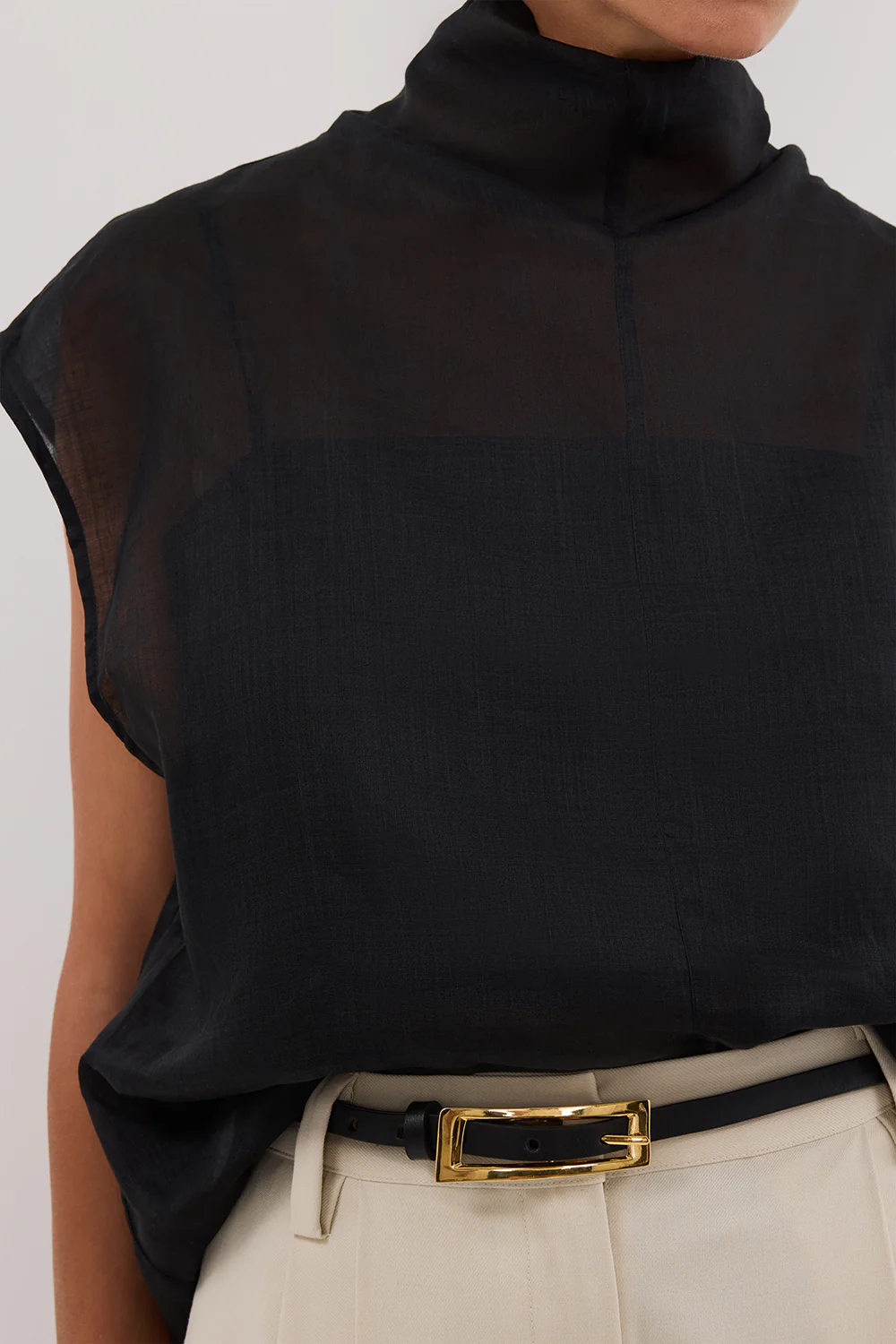 CARMEL BLACK RAMIE FUNNEL NECK TOP - Gamepaces