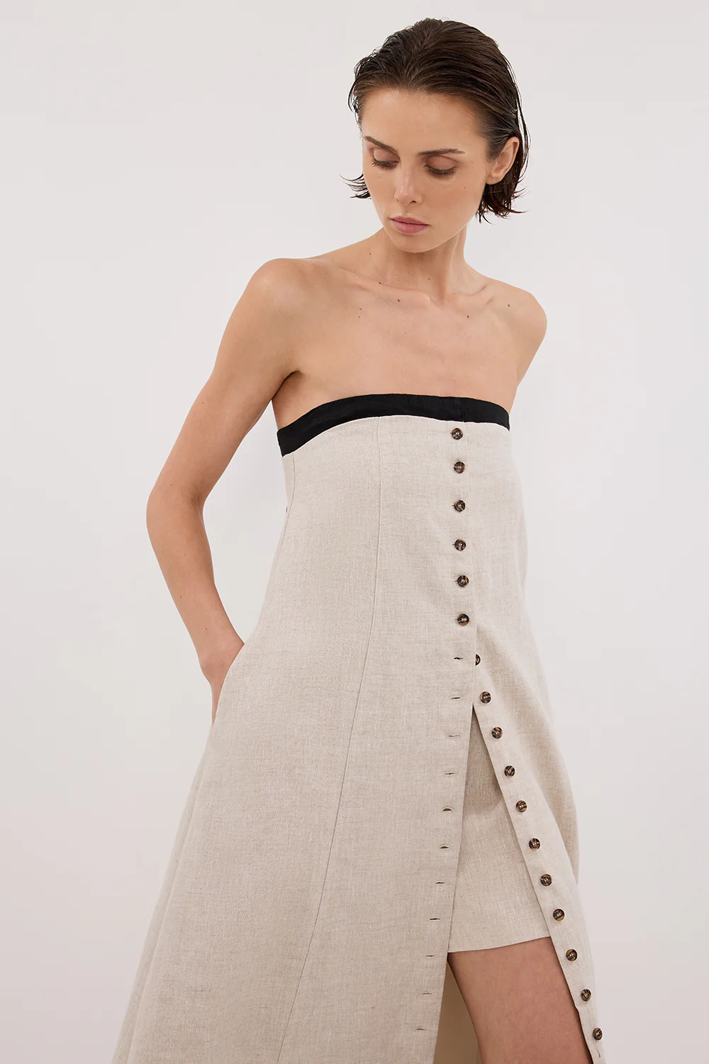 EBONY NATURAL STRAPLESS MIDI DRESS - Gamepaces