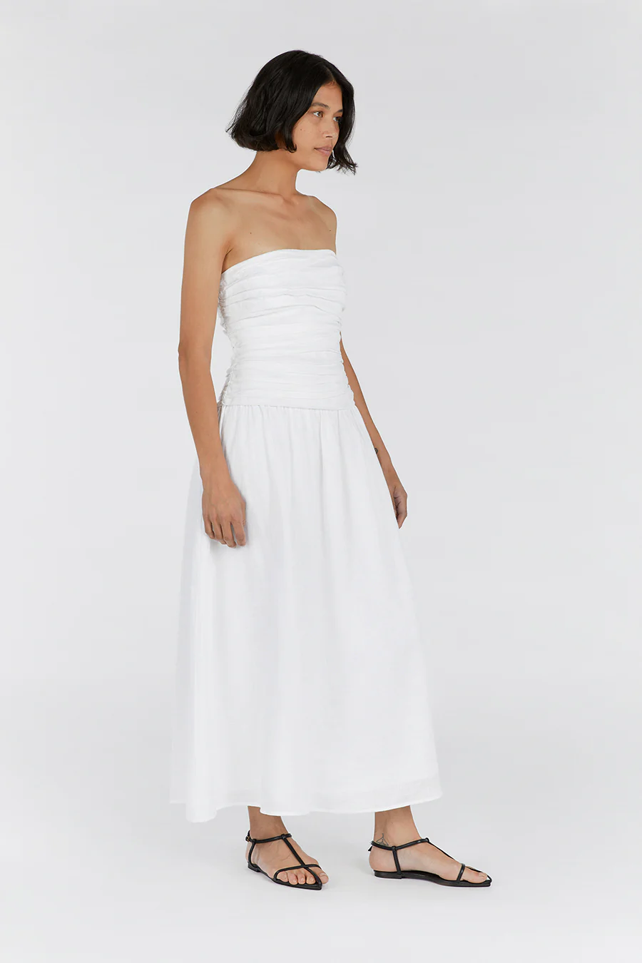 CATANIA WHITE LINEN STRAPLESS DRESS - Gamepaces