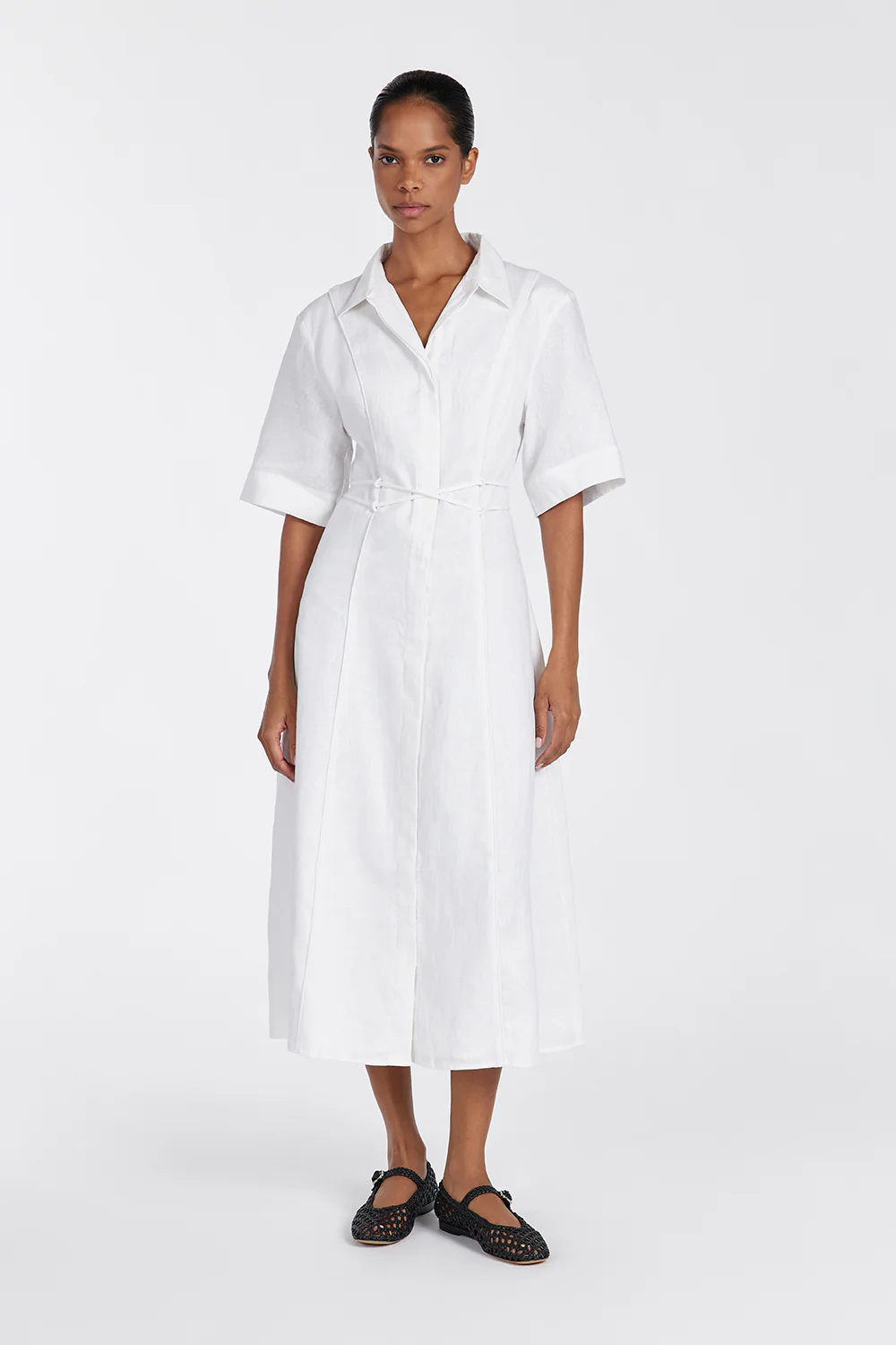 ASTRID WHITE LINEN MIDI DRESS - Gamepaces