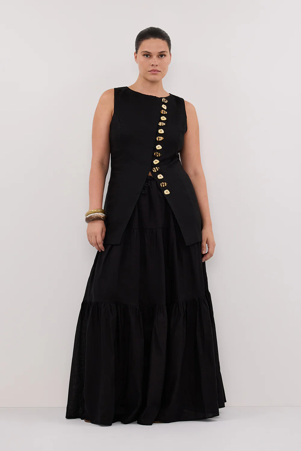 FLETCHER BLACK TIERED MAXI SKIRT - Gamepaces