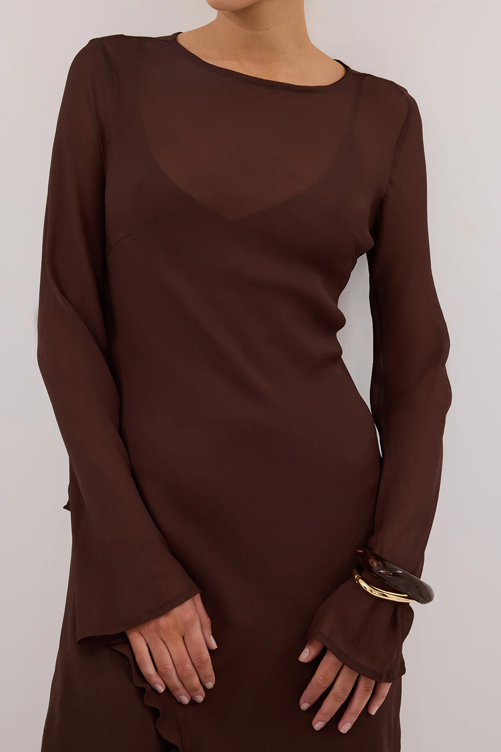 MARISSA CHOC LONG SLEEVE MAXI DRESS - Gamepaces