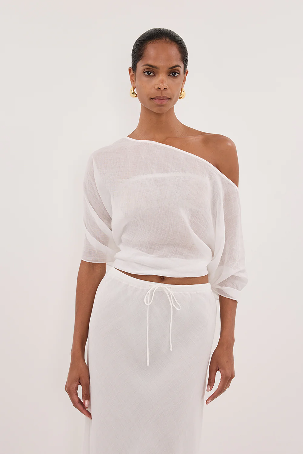 BRIANNE BATWING WHITE RAMIE TOP - Gamepaces