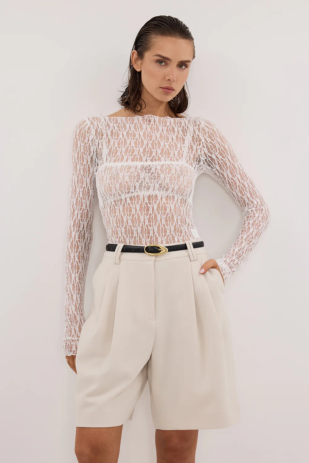 LIZZIE WHITE LACE LONG SLEEVE TOP - Gamepaces