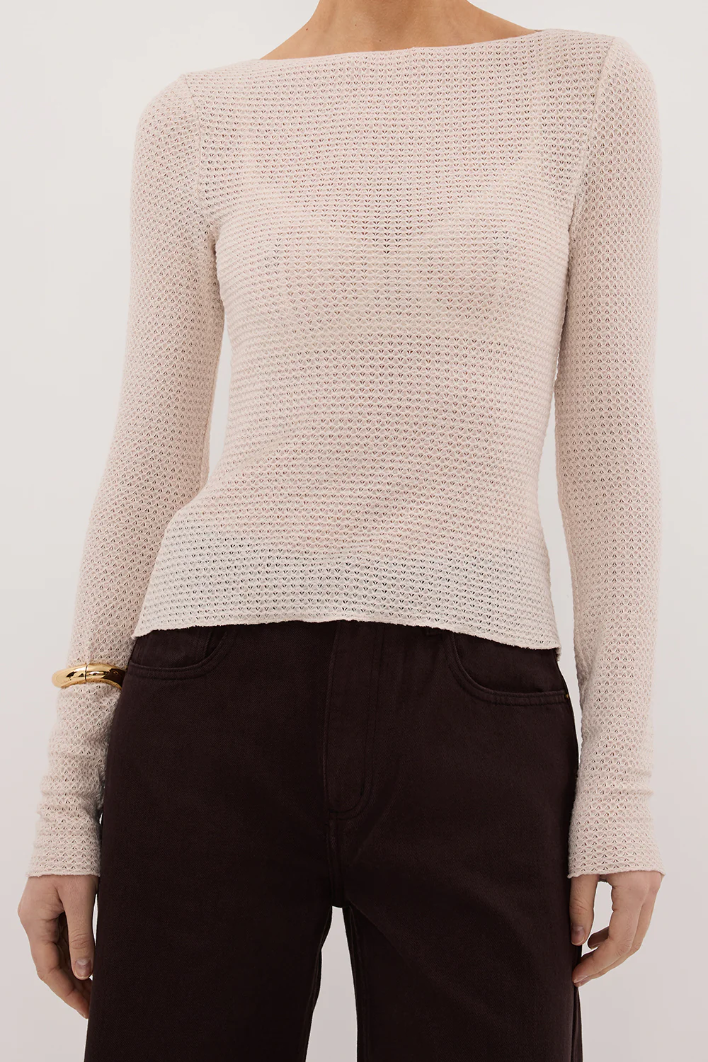 LILY STONE LONG SLEEVE BOAT NECK TEXTURED TOP - Gamepaces
