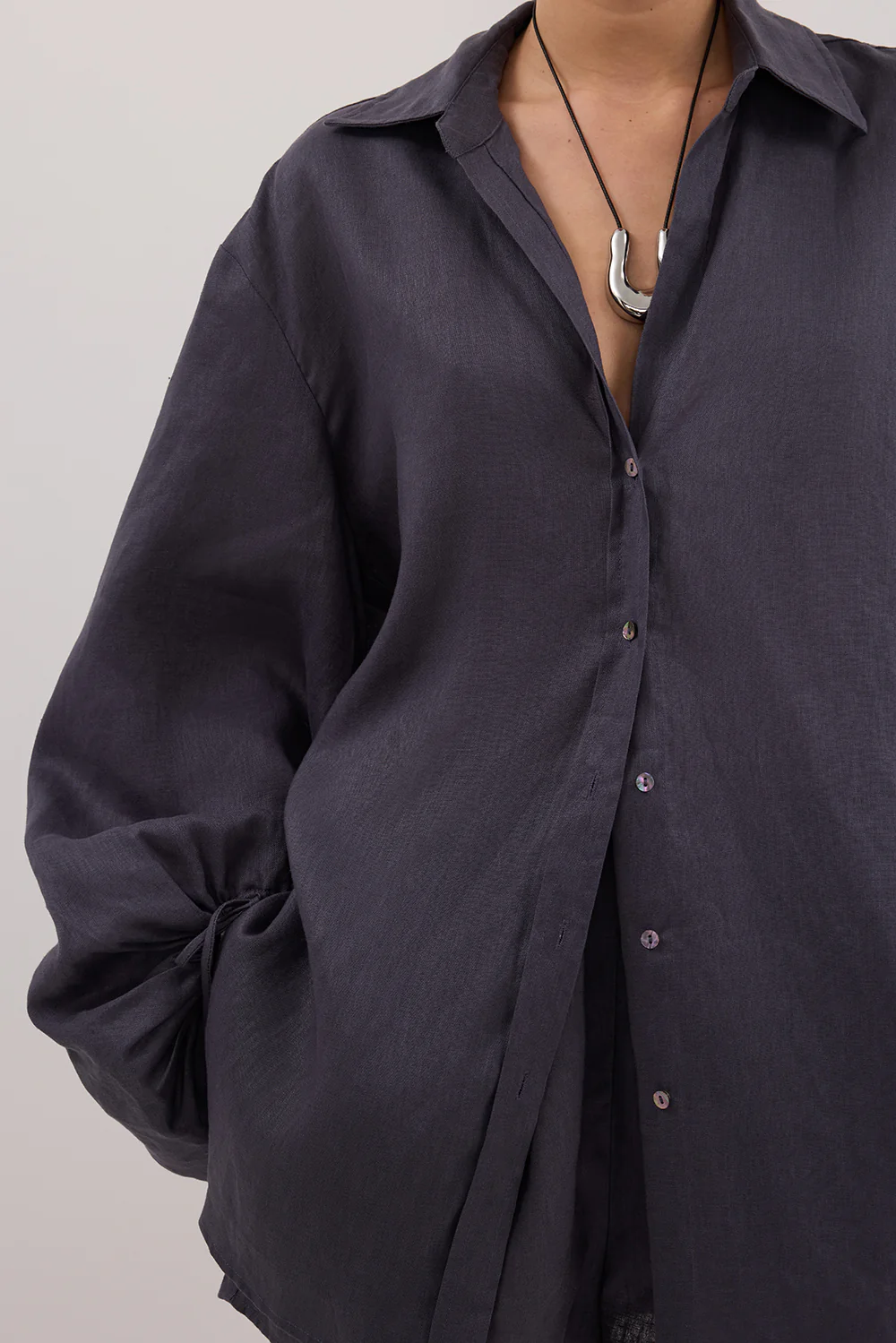 CARLA WASHED INDIGO LONG SLEEVE LINEN SHIRT - Gamepaces