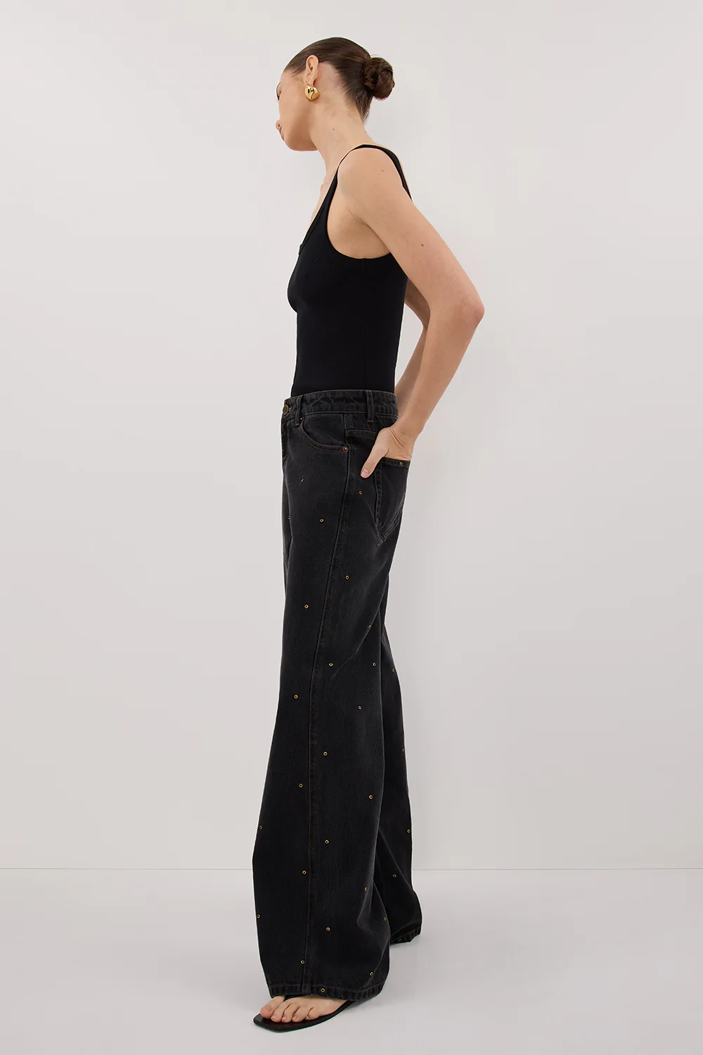 REAGAN 2.0 BLACK RINSE EYELET SLOUCHY JEAN - Gamepaces