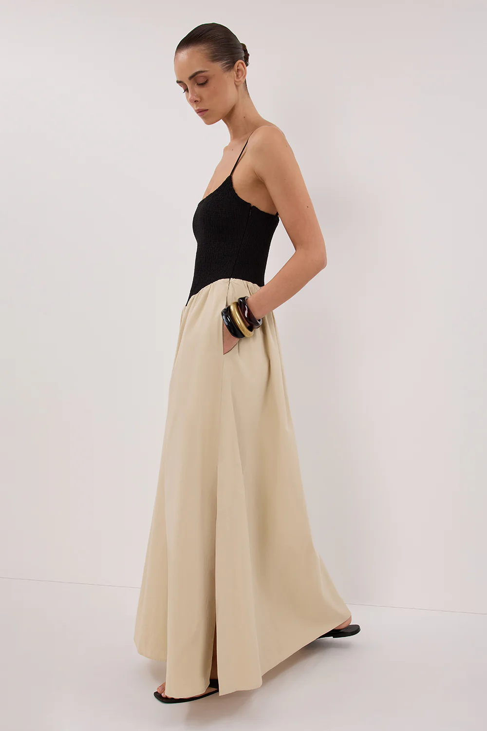 MILANO BLACK AND STONE MIDI DRESS - Gamepaces