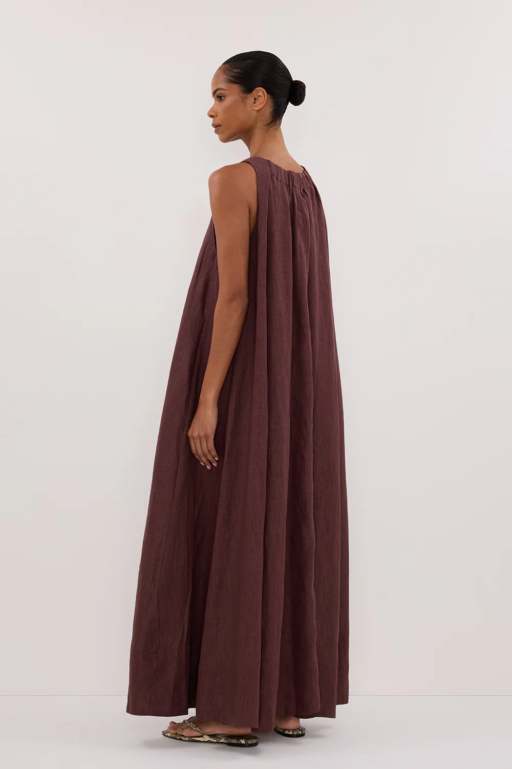 ISABELLE WALNUT LINEN MIDI DRESS - Gamepaces