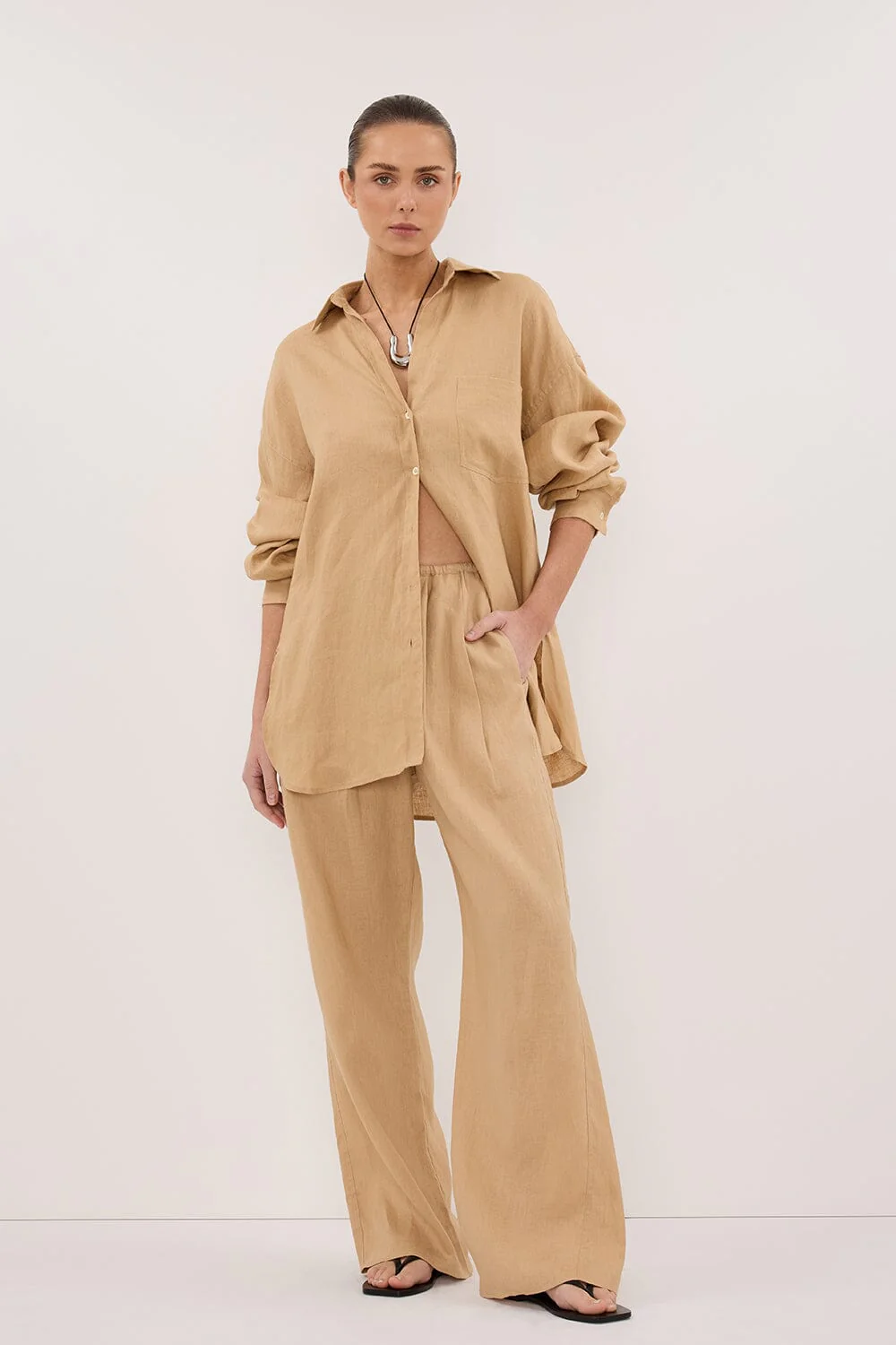 LUNE TAN LINEN PANT - Gamepaces