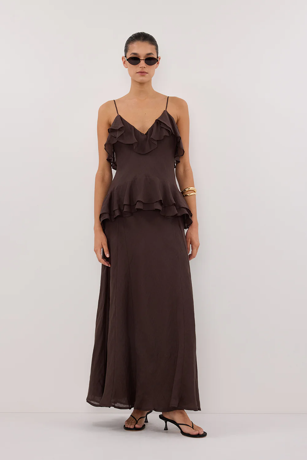 SARA DARK CHOC RAMIE MAXI DRESS - Gamepaces