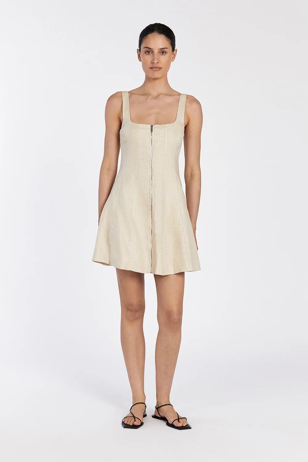 HARRIET SAND LINEN MINI DRESS - Gamepaces