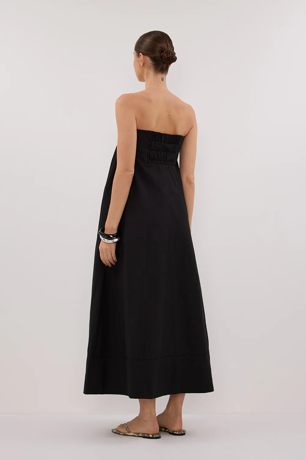MORGAN BLACK STRAPLESS MIDI DRESS - Gamepaces