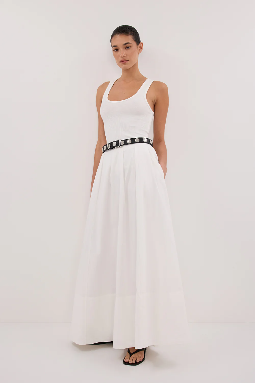 CONAGH WHITE POPLIN MIDI SKIRT - Gamepaces