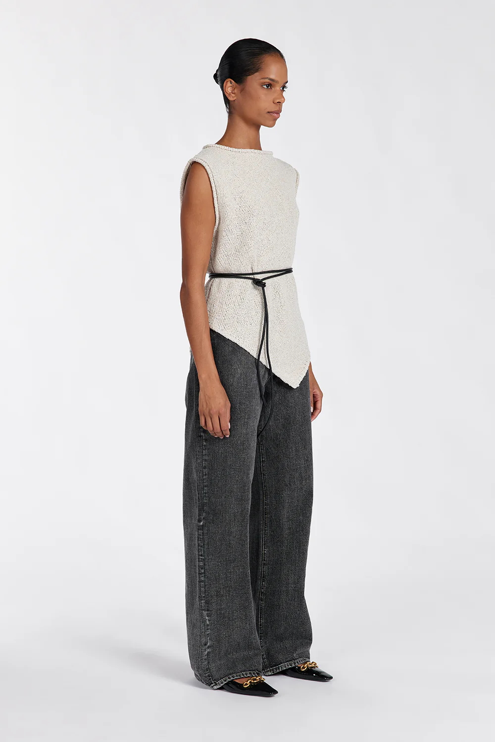 ALTHEA STONE ASYM KNIT TOP - Gamepaces