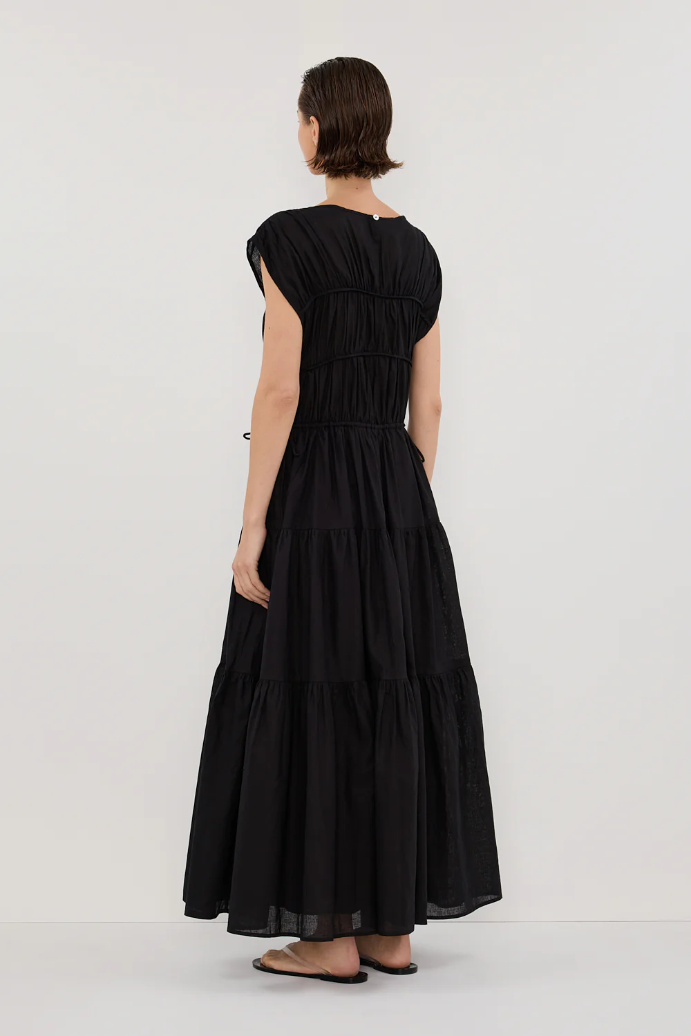 FLYNN BLACK LINEN BLEND MIDI DRESS - Gamepaces