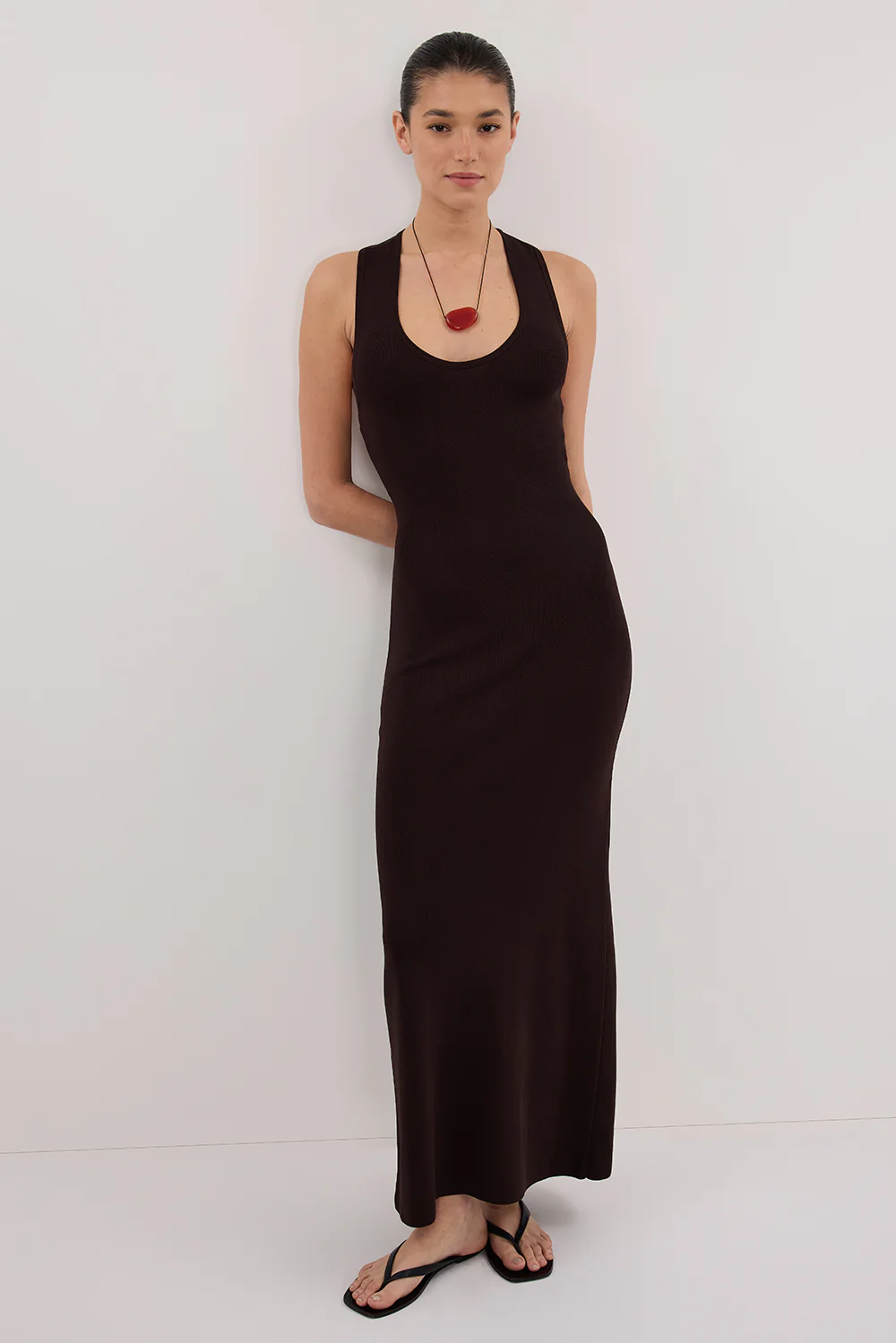 DEVIN BITTER CHOC RACER KNIT MIDI DRESS - Gamepaces
