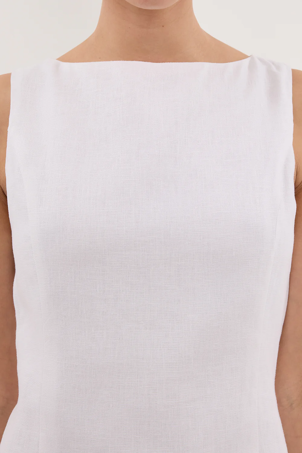 LACY WHITE SLEEVELESS LINEN MINI DRESS - Gamepaces