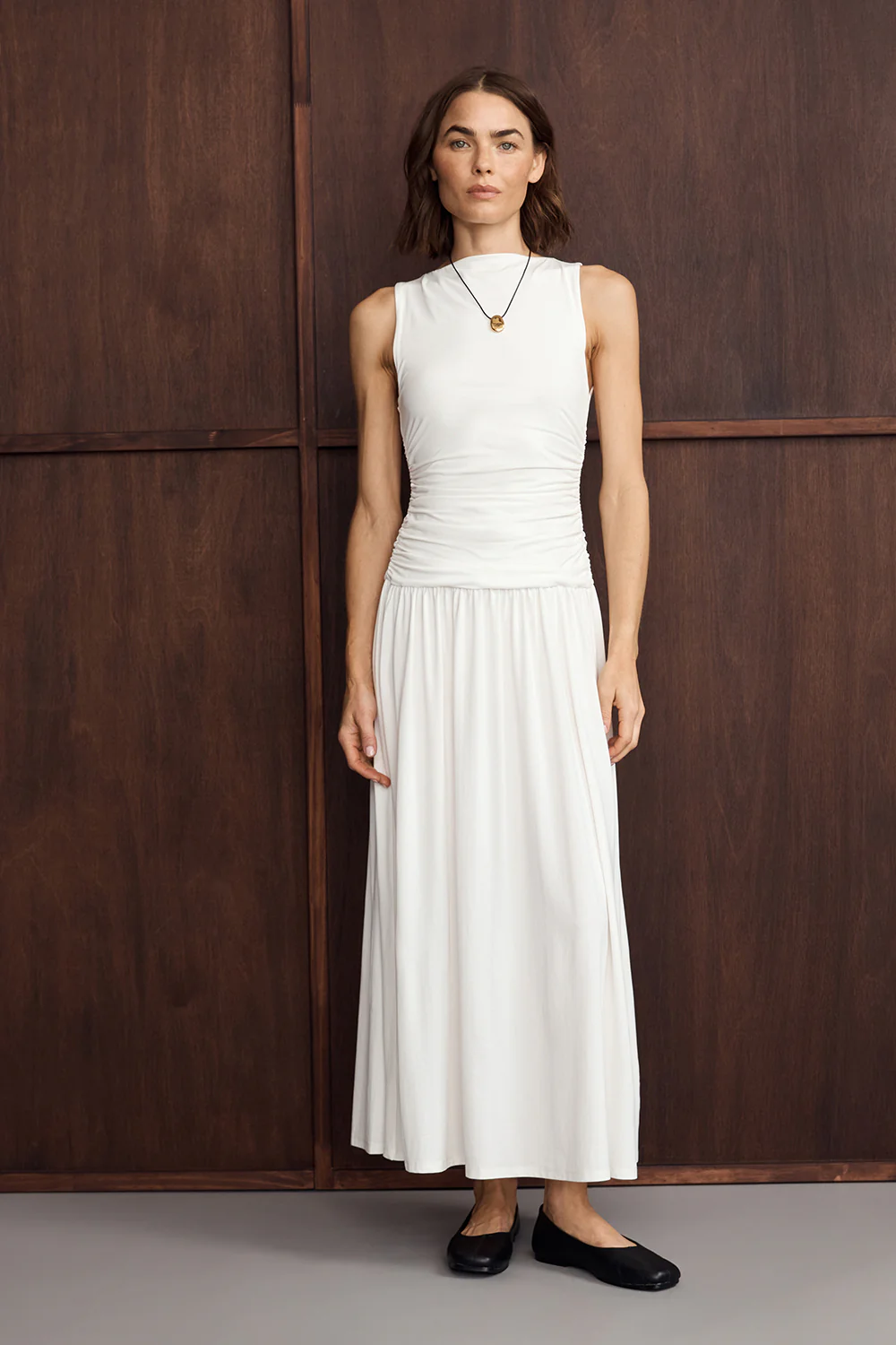 MEG OFF WHITE SLEEVELESS KNIT MIDI DRESS - Gamepaces
