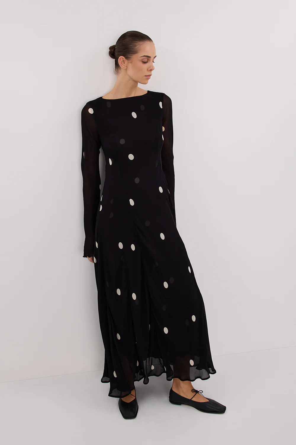 LAURA BLACK SPOT MIDI DRESS - Gamepaces