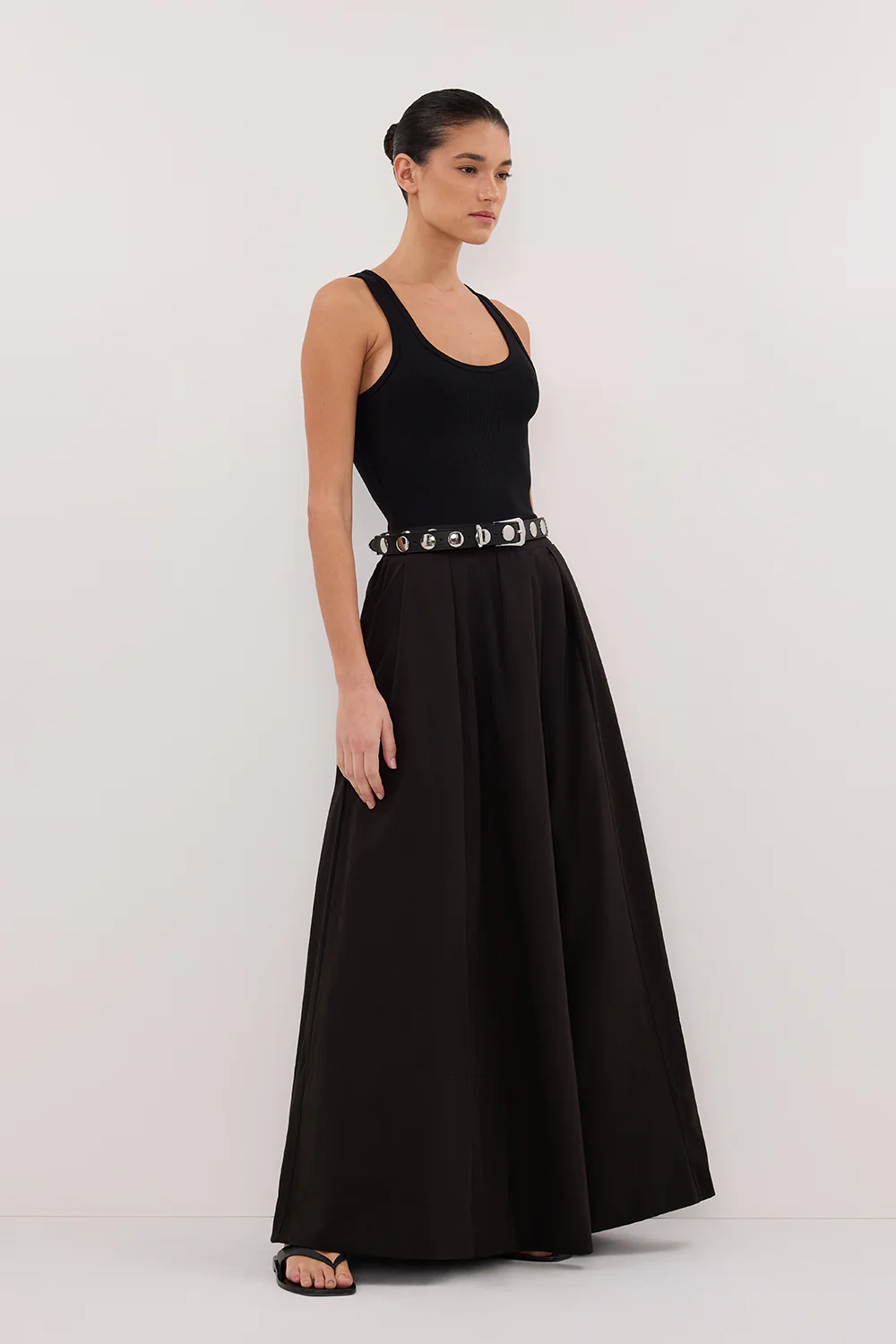 CONAGH BLACK POPLIN MIDI SKIRT - Gamepaces