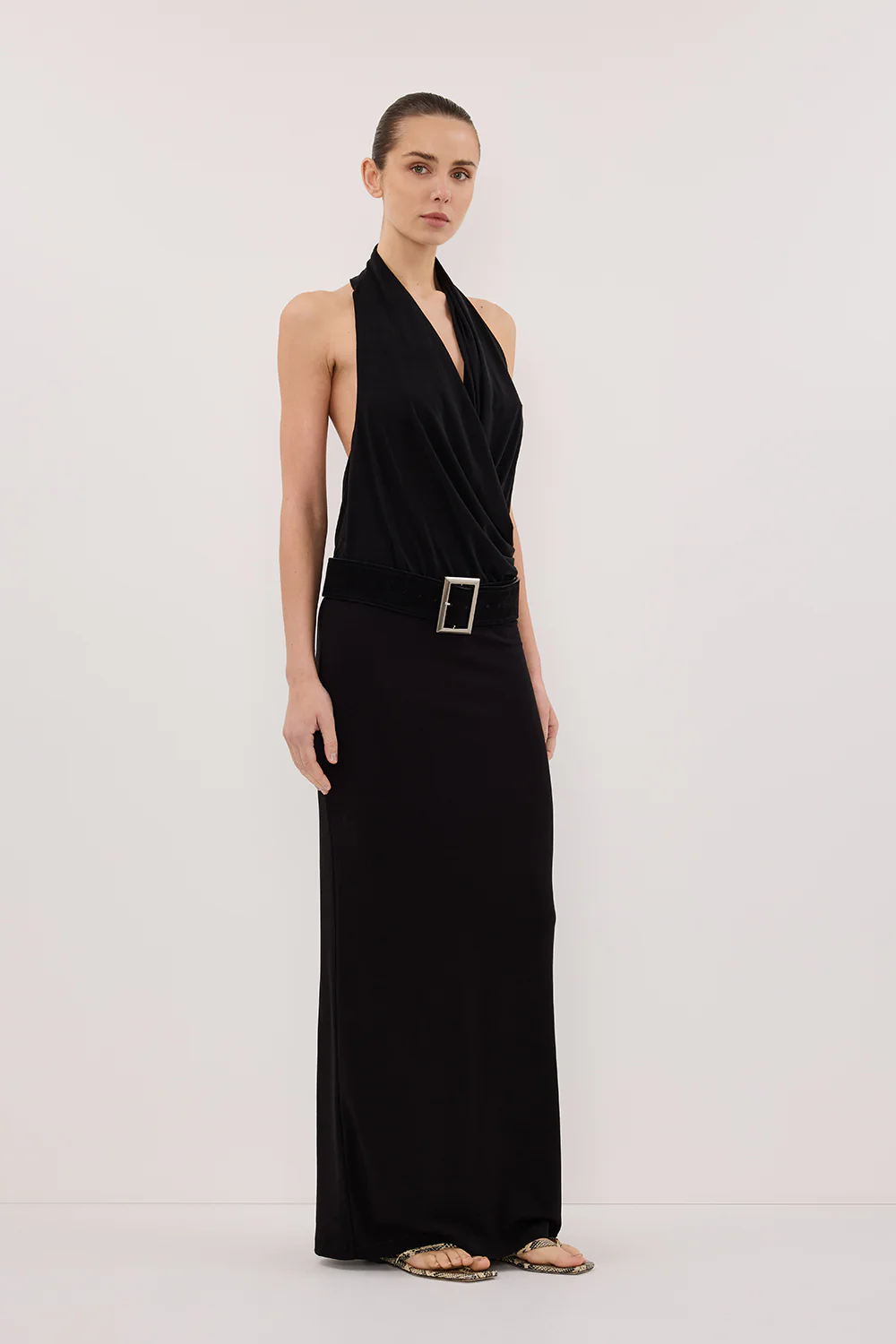 FELICITY BLACK SLEEVELESS HALTER MIDI DRESS - Gamepaces