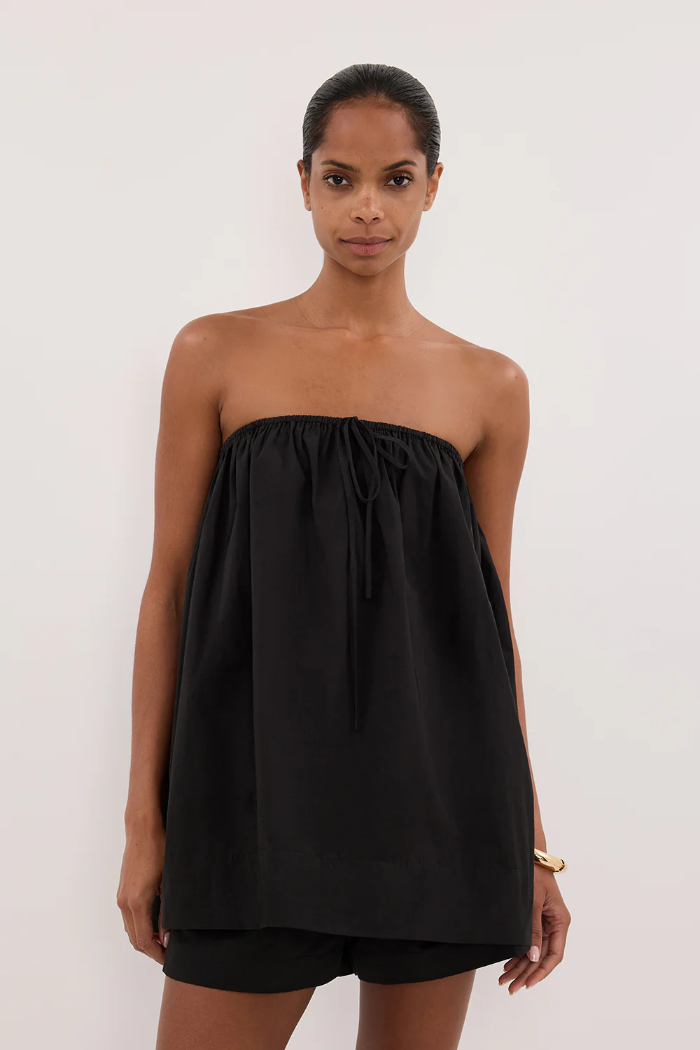 SOMMER BLACK STRAPLESS POPLIN TOP - Gamepaces