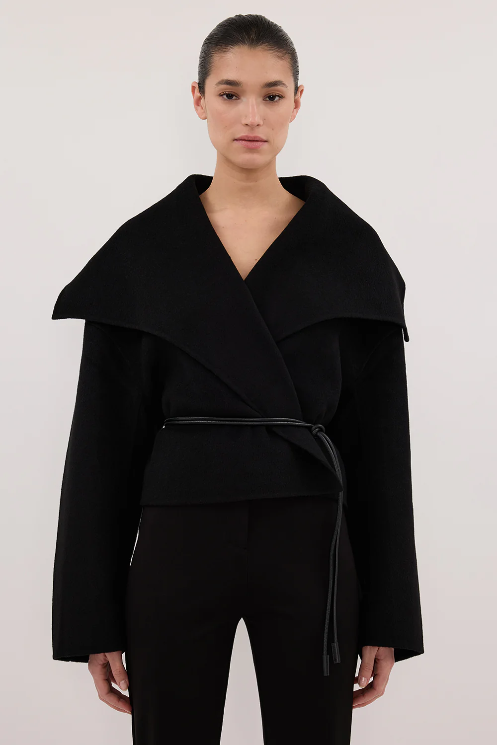 LUCIA BLACK CROPPED WOOL BLEND TRENCH COAT - Gamepaces