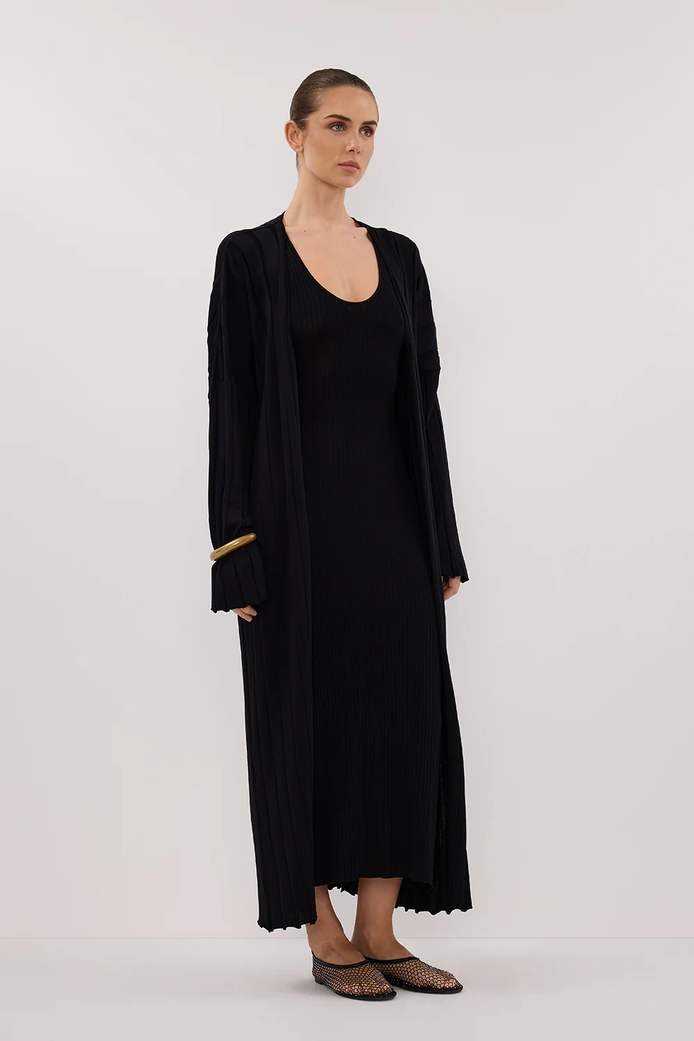 EVE BLACK KNIT MIDI CARDIGAN - Gamepaces