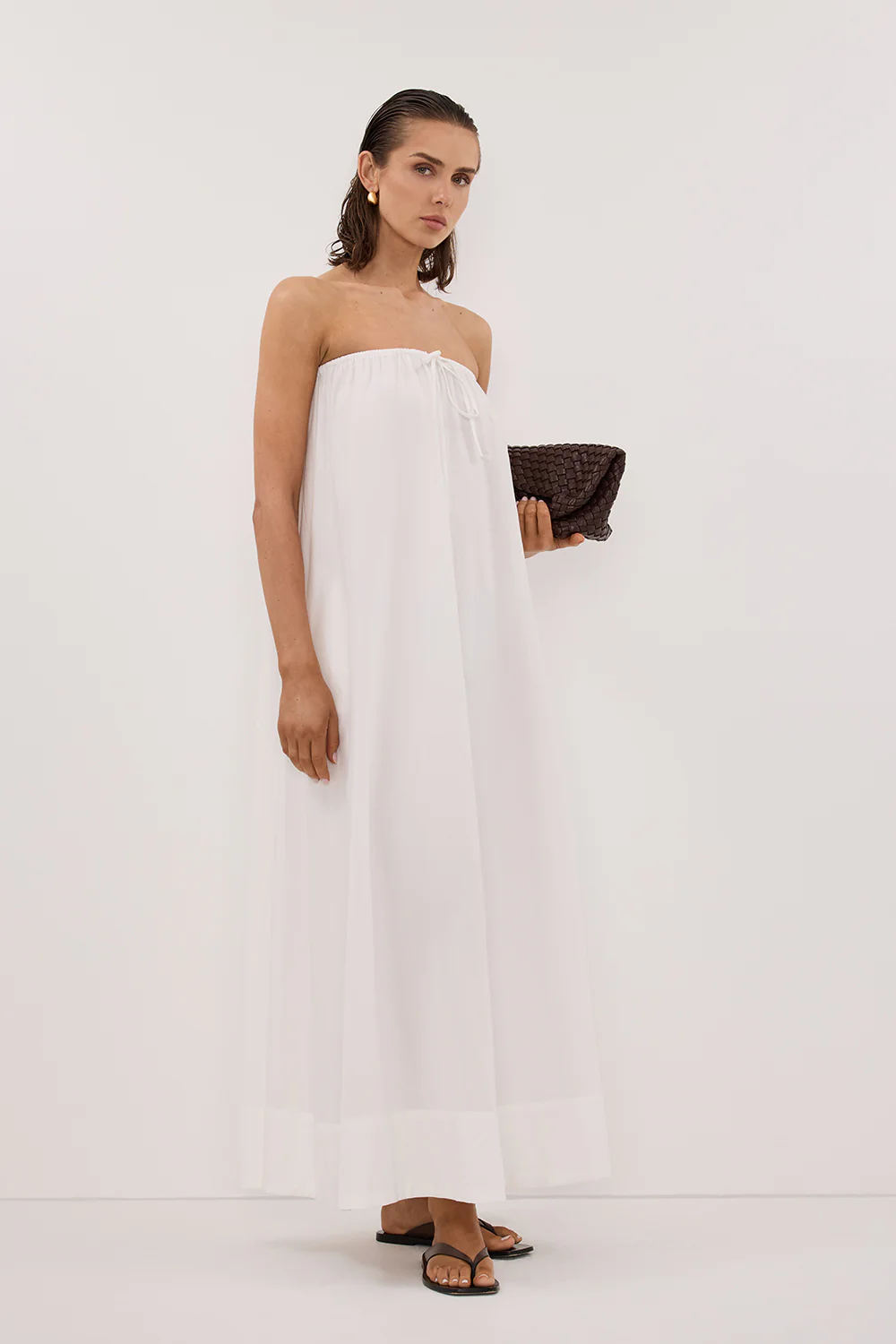 SOMMER WHITE STRAPLESS POPLIN MIDI DRESS - Gamepaces