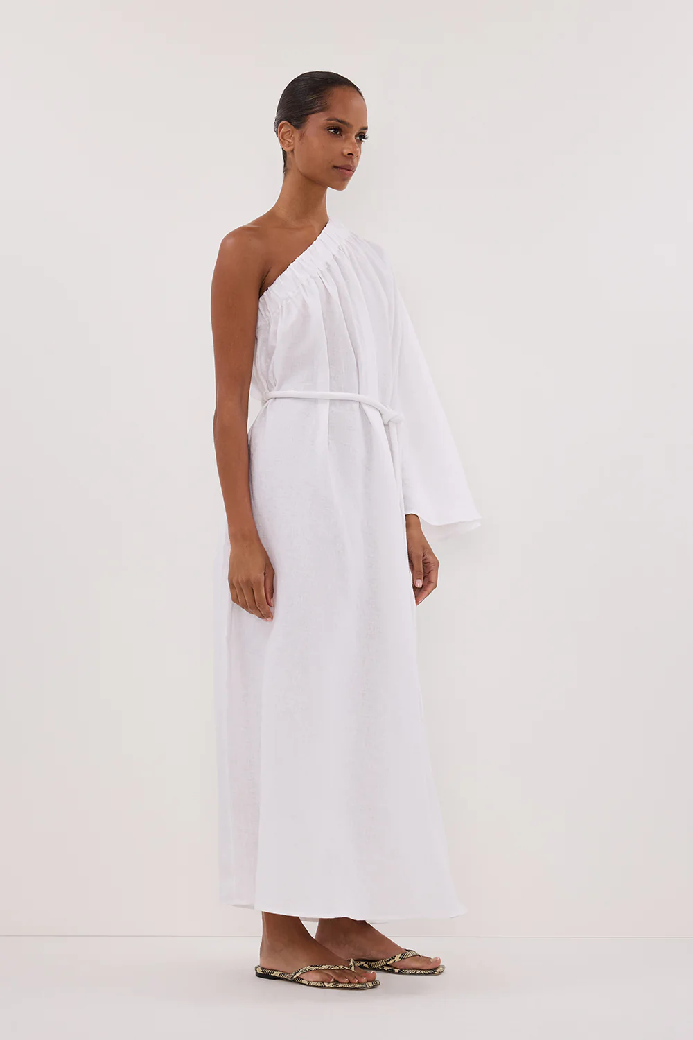 SALLY WHITE LINEN MIDI DRESS - Gamepaces