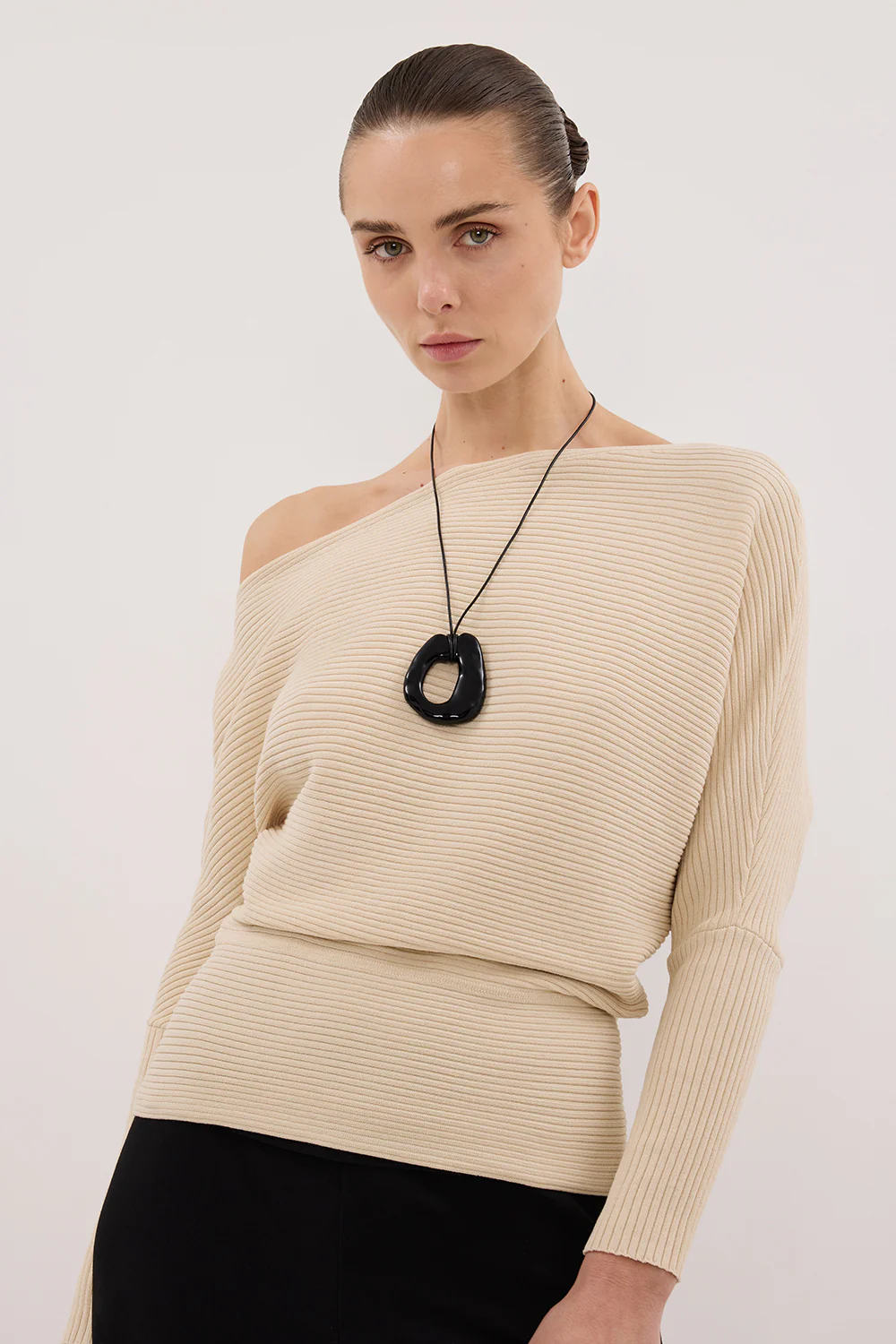 SAGE NATURAL LONG SLEEVE BOAT NECK KNIT TOP - Gamepaces