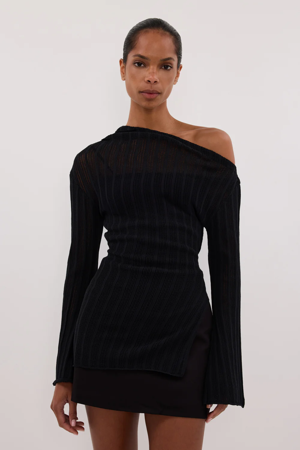 BOWIE BLACK LONG SLEEVE KNIT TOP - Gamepaces