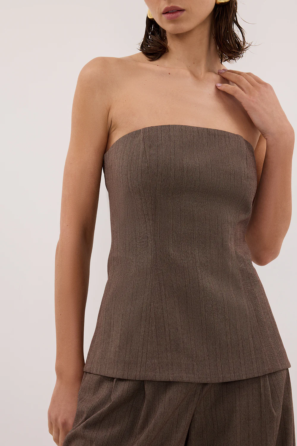 HAILEY CHOC STRAPLESS STRIPE BUSTIER TOP - Gamepaces